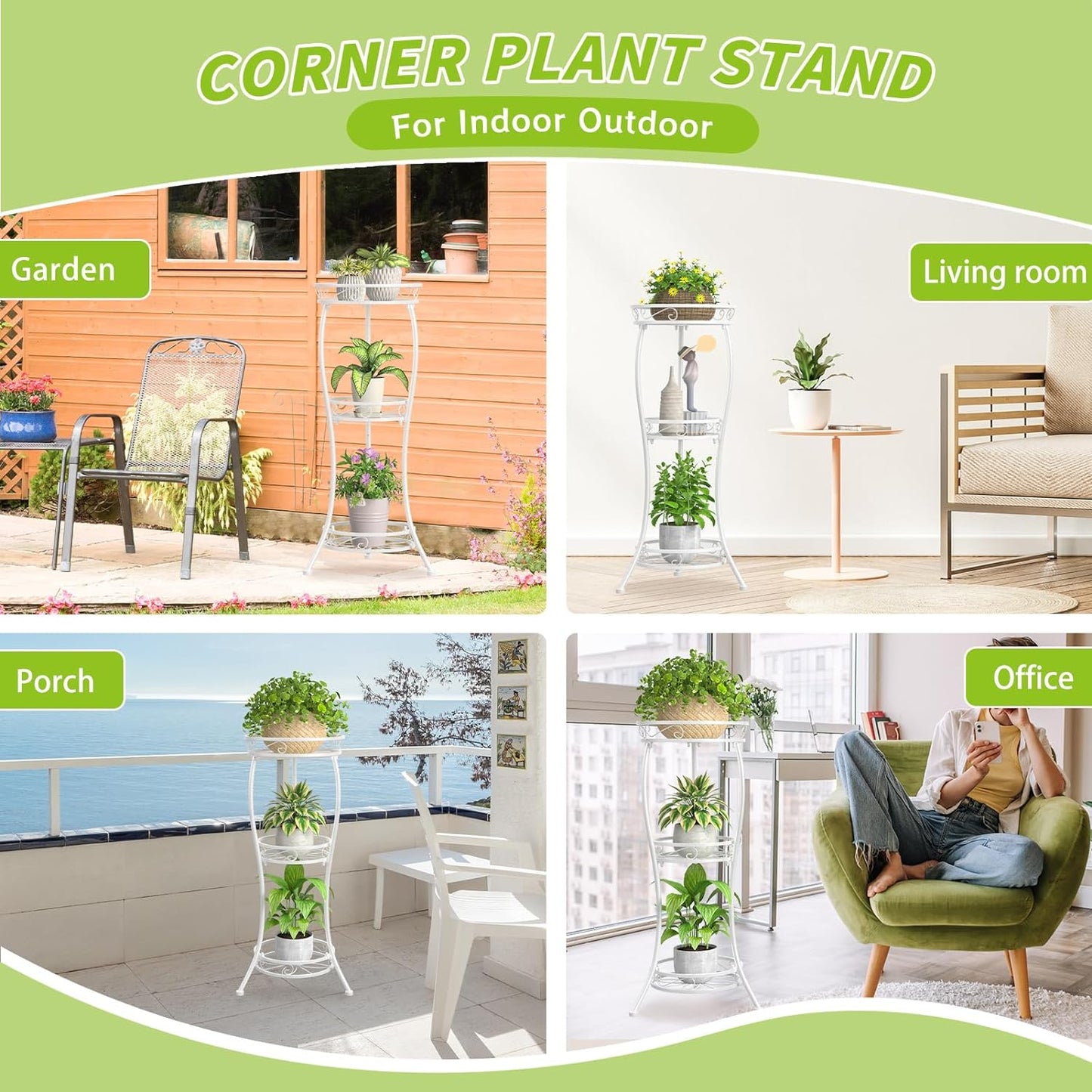 KMOTASUO Metal Plant Stand Tall for Indoor Outdoor Corner, 3 Tier Modern White