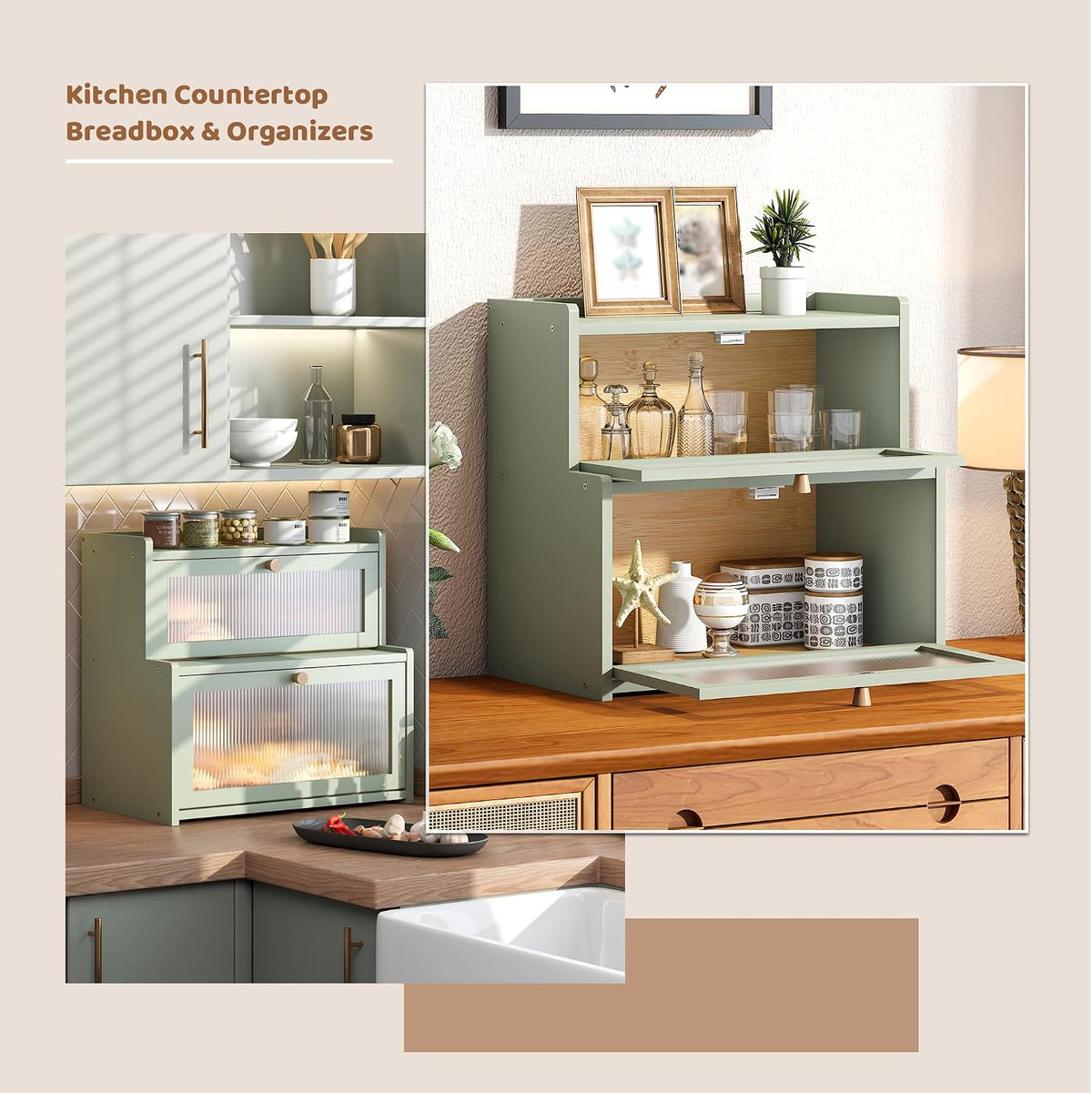 Bread Box for Kitchen Countertop Double Layer Large Corner Bread Box Capacity Bread Storage Bin Farmhouse Breadbox