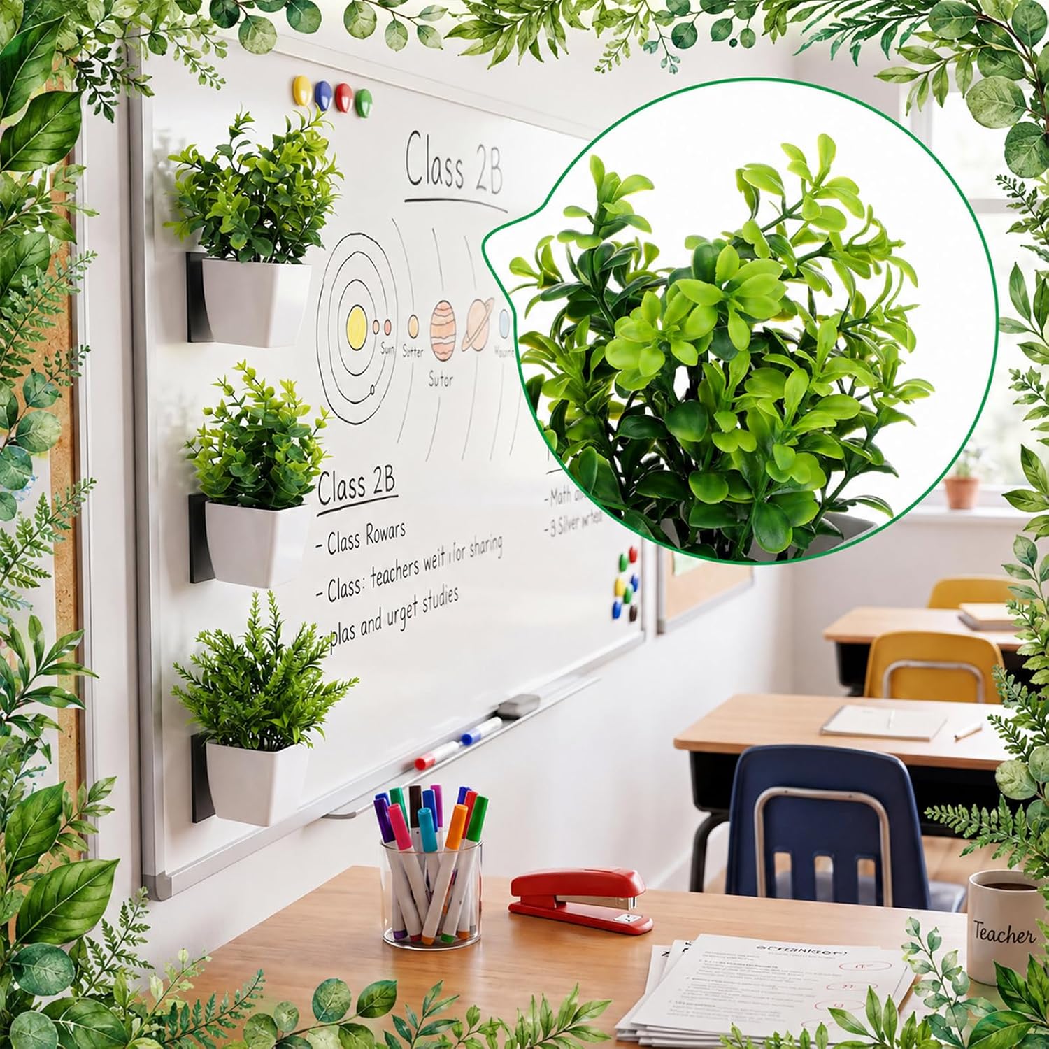 Magnetic Plants Classroom Decor Artificial Potted Potted Mini Fake Plants / Greenery / Set of 3