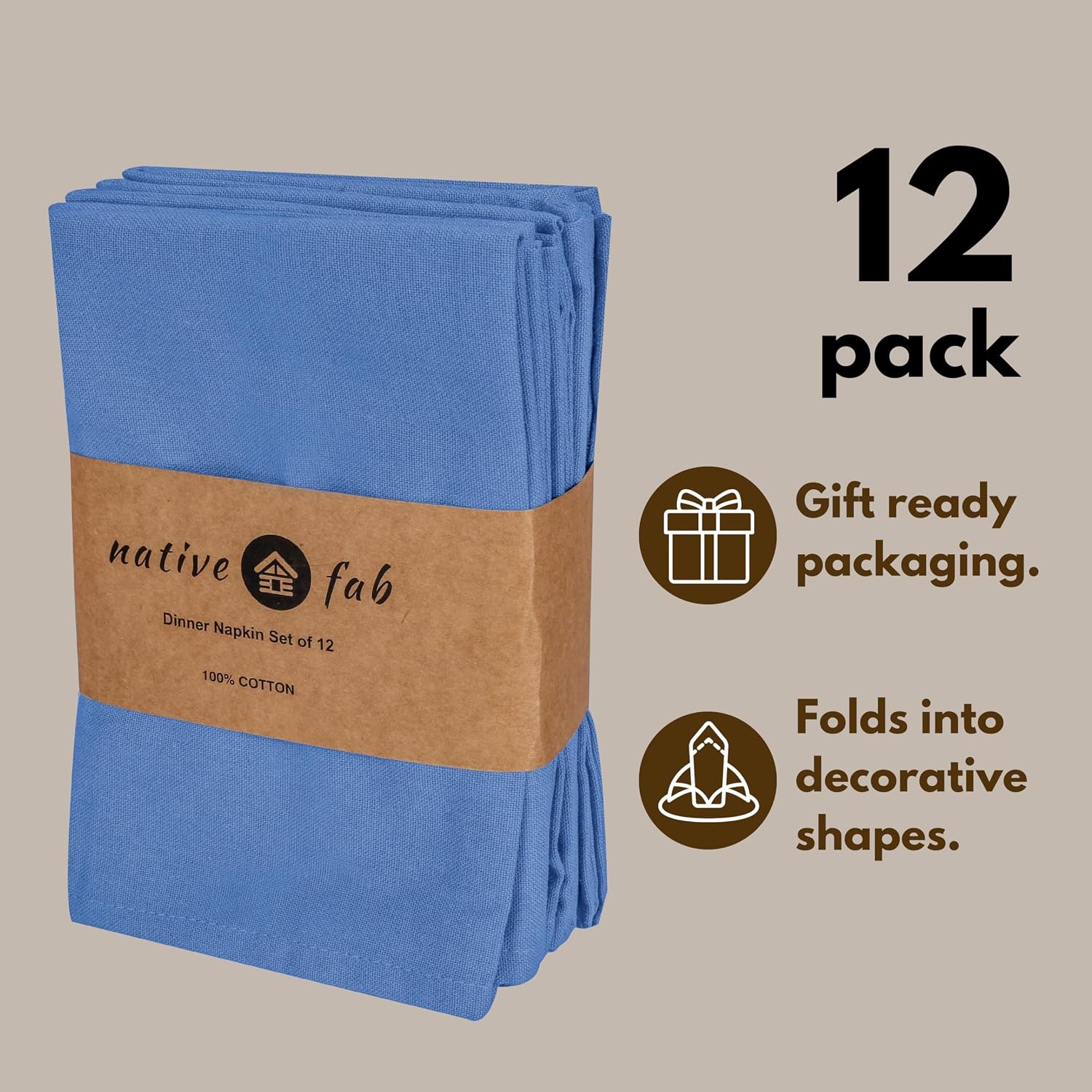 Native Fab Sky Blue Easter Cloth Napkins Set of 12-100% Cotton Spring Dinner Napkins 17x17 - Premium Hotel Quality