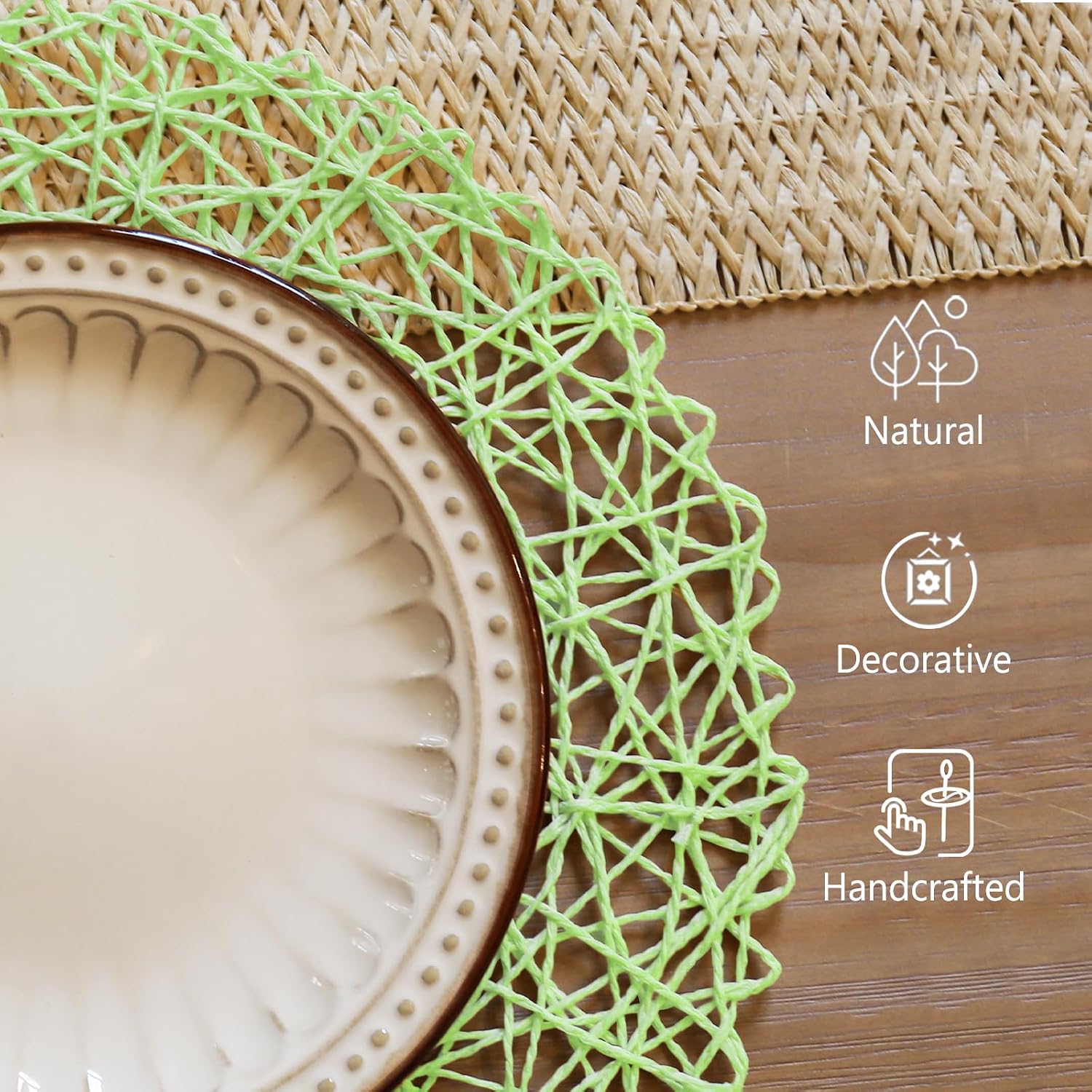 AHHFSMEI Paper Braided Round Placemats Set of 12 Natural Non-Slip Heat Resistant Table Mats for Dining Tables Woven