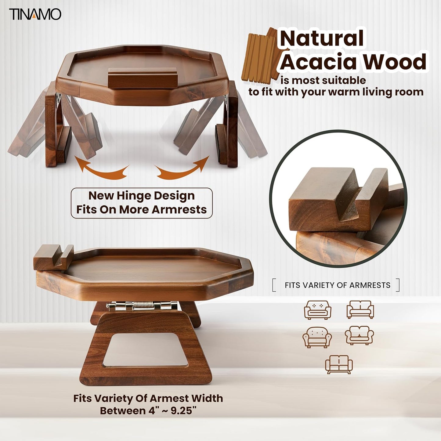 Clip on Tray / Acacia / Octagon Phone Holder