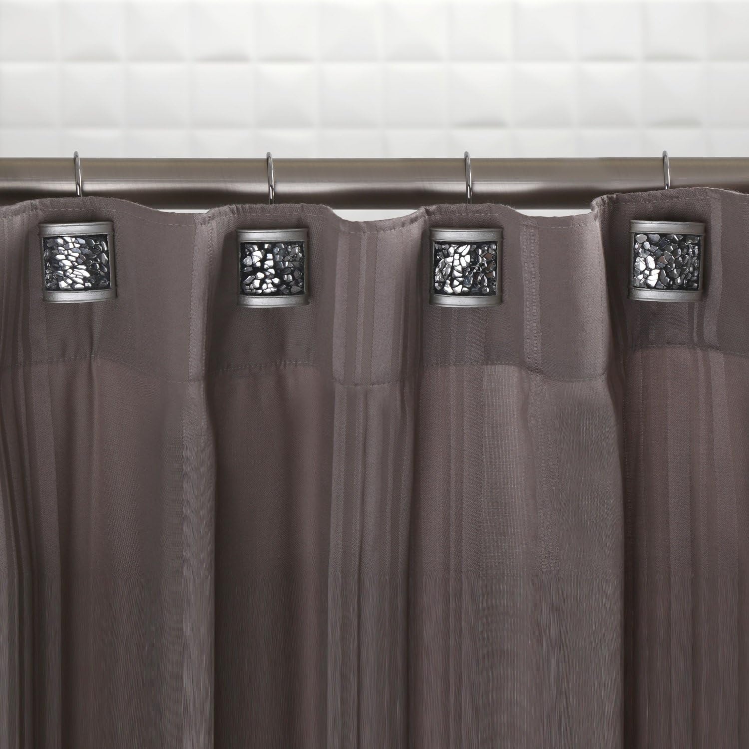 Creative Scents Silver Shower Curtain Hooks Decorative | Set of 12 | Crackled Glass Shower Curtain Rings