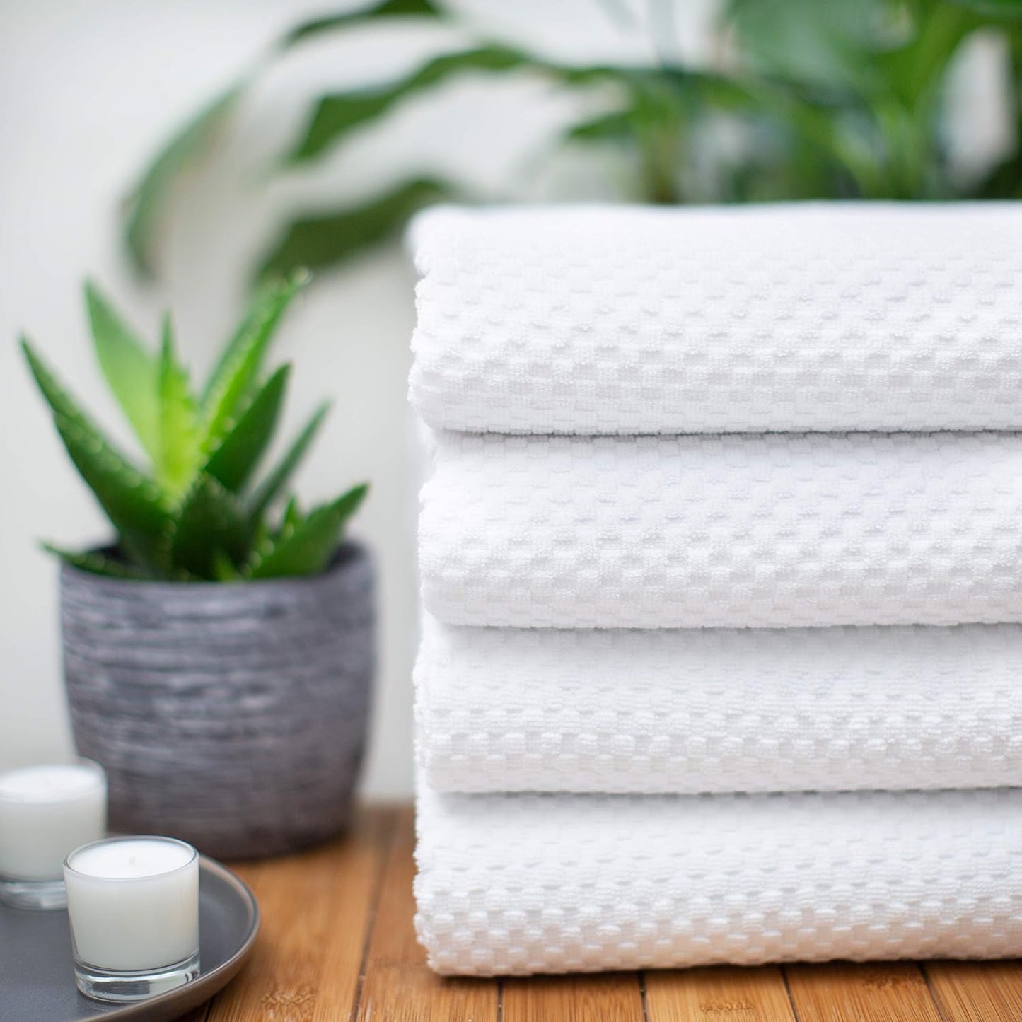 COTTON CRAFT Euro Spa Waffle Weave Bath Towels - Set of 4 White Towels | Pure 100% Ringspun Cotton Oversized Luxurious