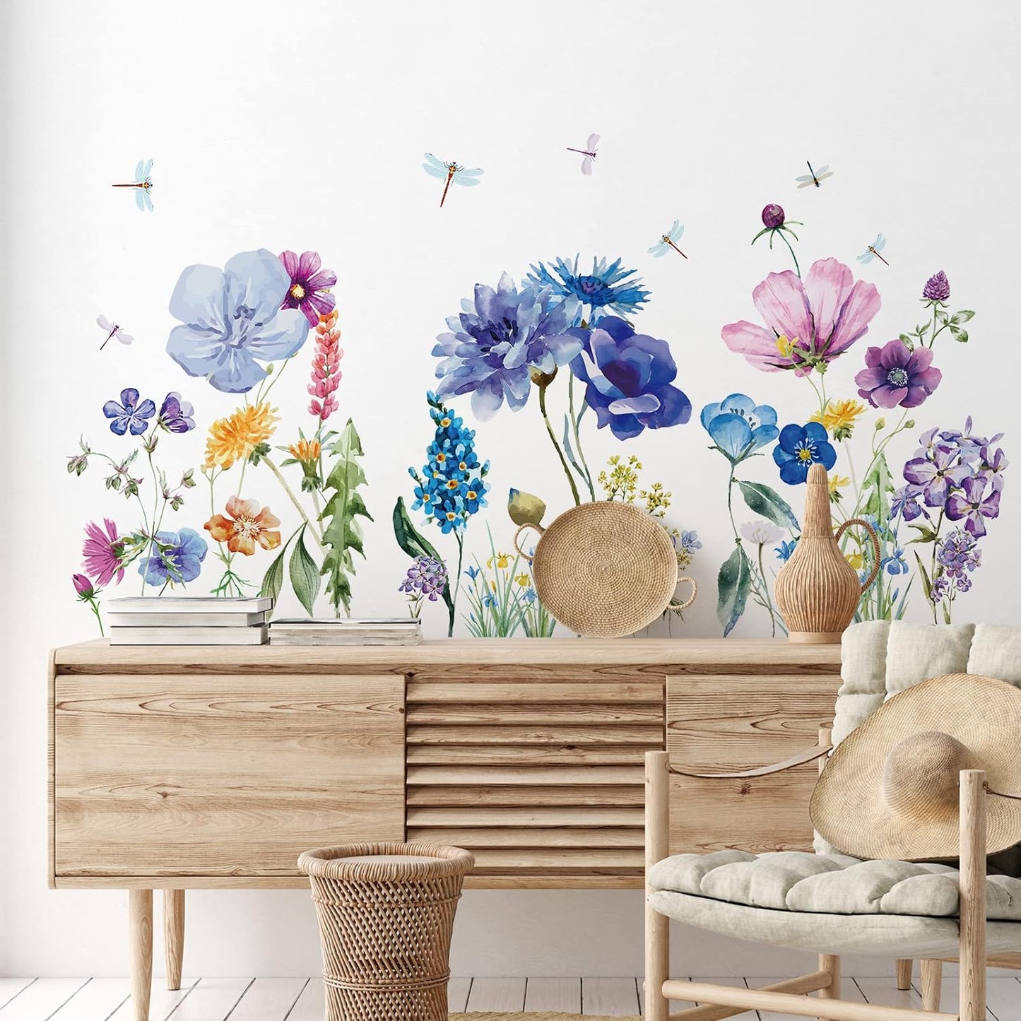 Flowers Wall Decals Stickers Vinyl Removable Peel and Stick Colorful / Beautiful / Set of 6