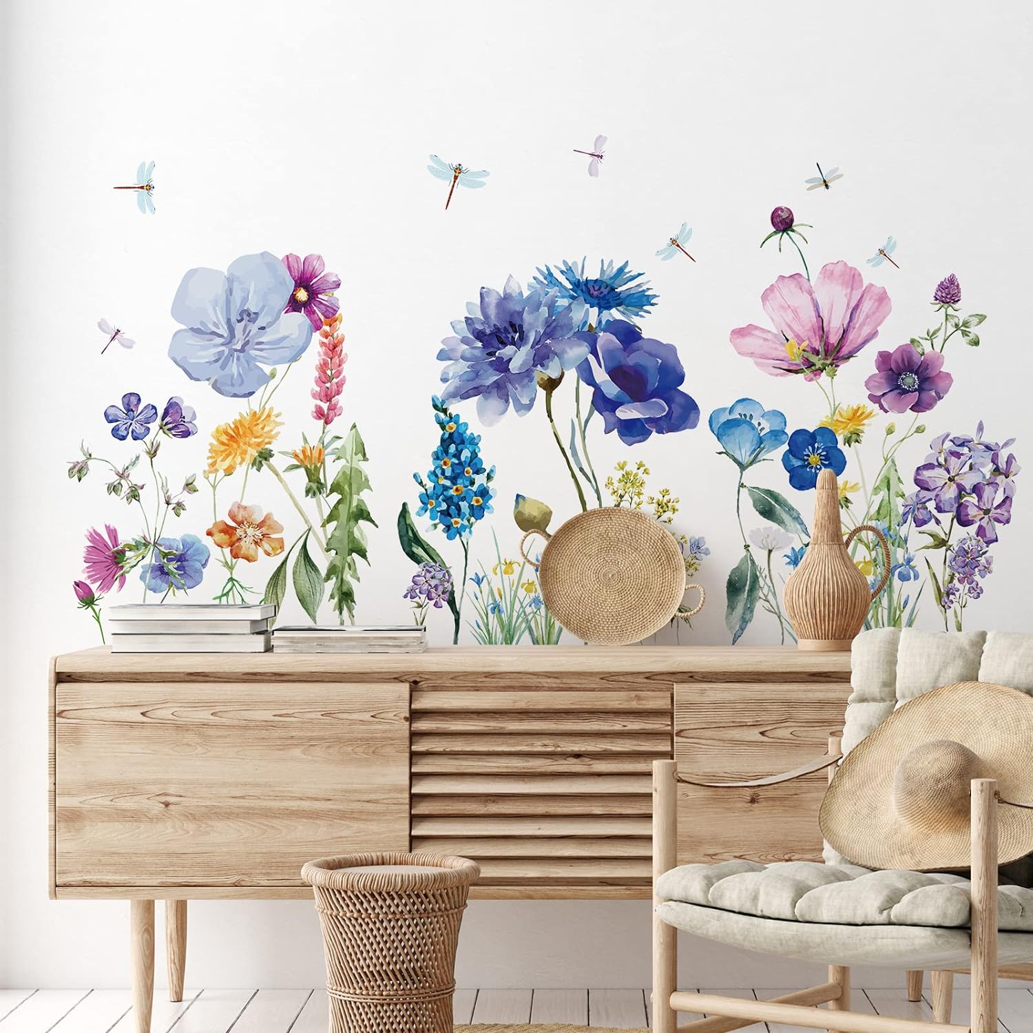 Flowers Wall Decals Stickers Vinyl Removable Peel and Stick Colorful / Beautiful / Set of 6