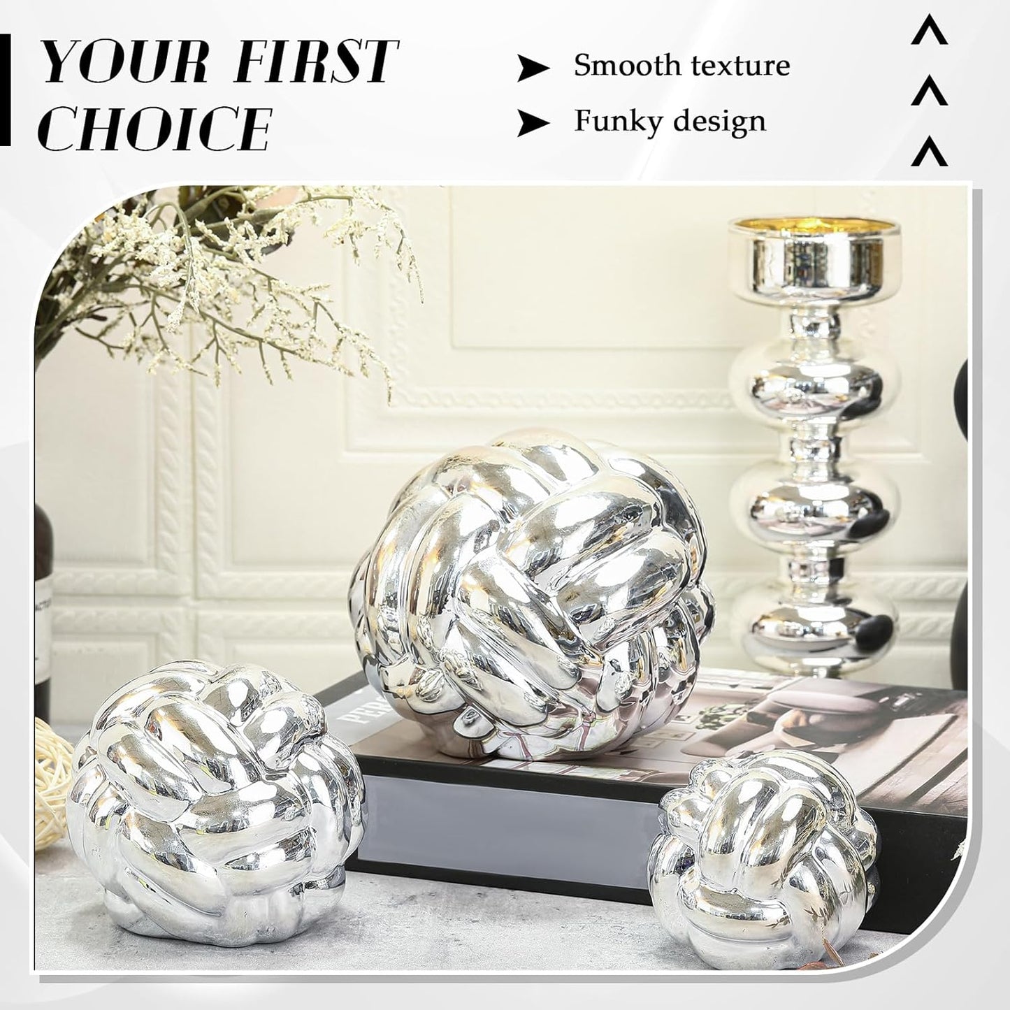 Entry Table Ceramic Aesthetic / Silver / Set of 3