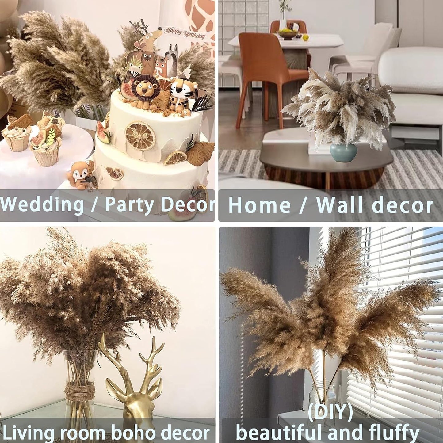 Tall Fluffy Pompas Grass for Floor Vase / 30brown - 17 Inch / Natural / 17 Inch
