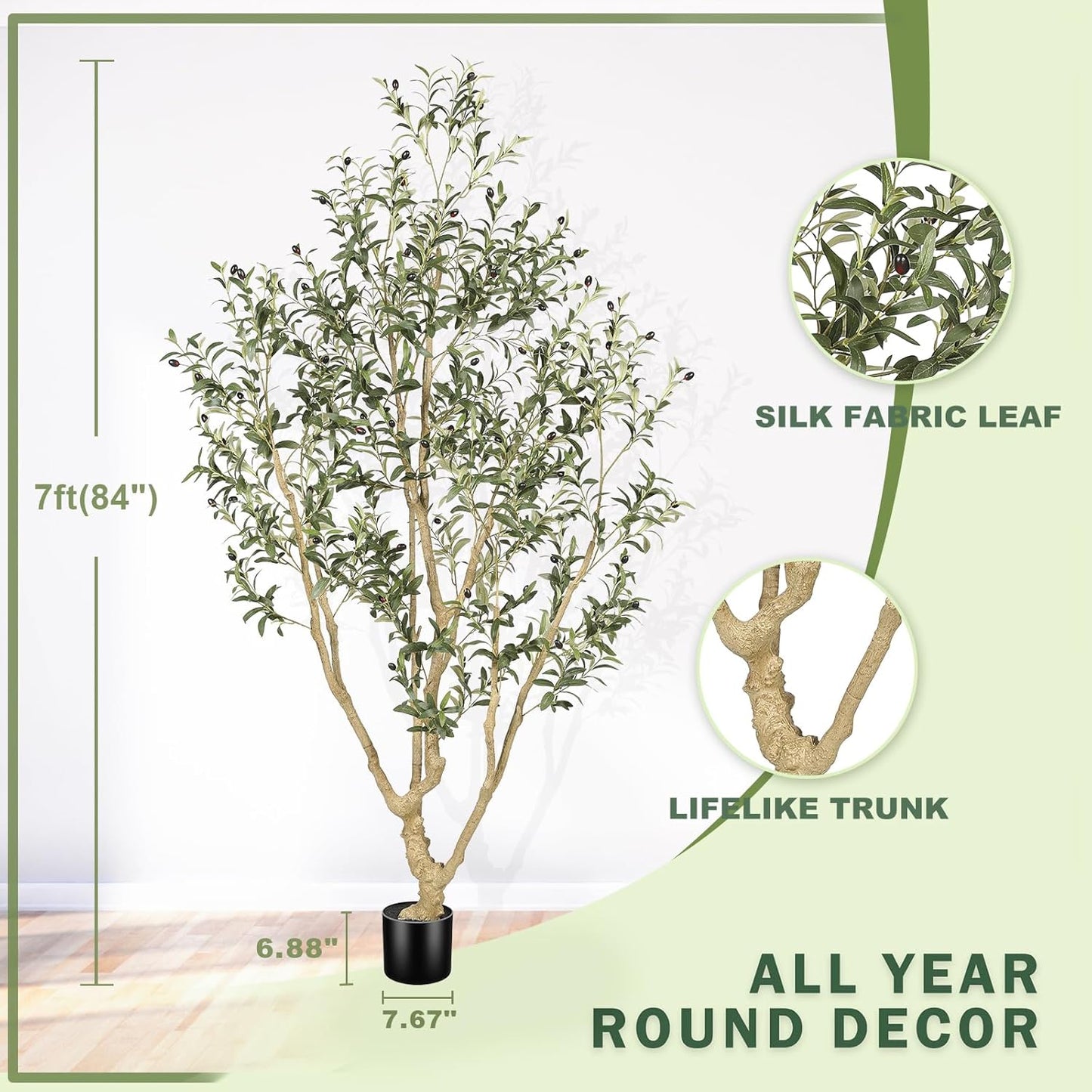 Olive Branches and Lifelike Fruits / 7ft / 7 Inch