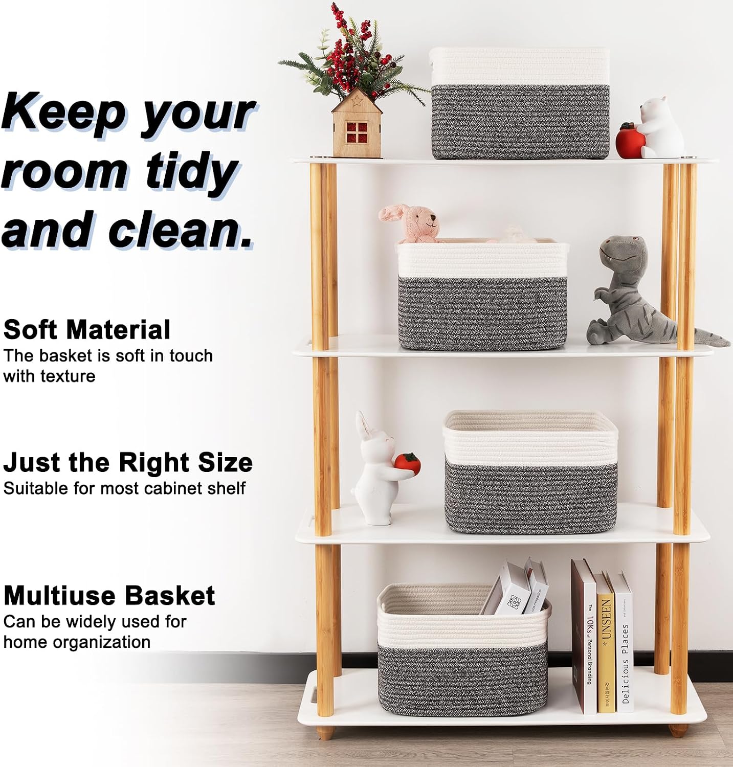 Woven Baskets / Books / Black & White / Small/12.7''lx9''wx7.8''h / Set of 4