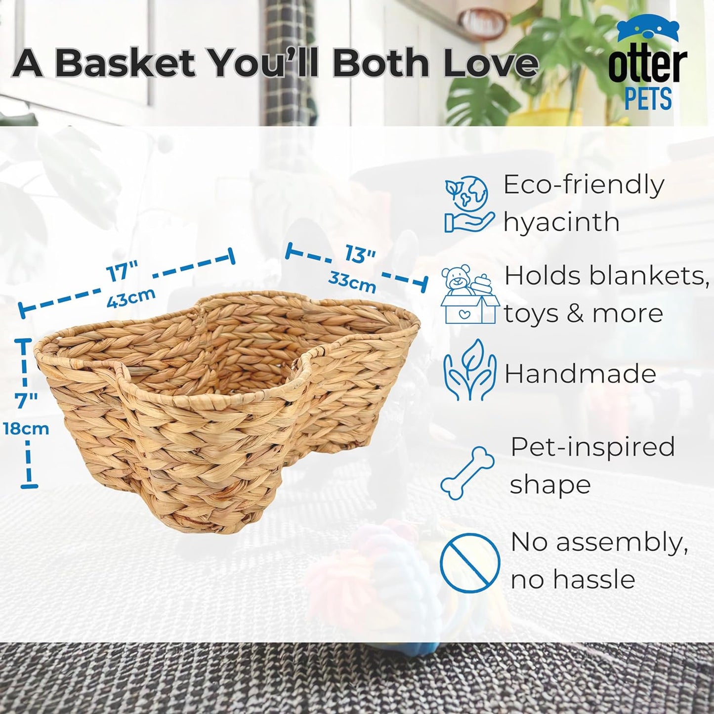 Wicker Pet Toy Bin Organizer / 17 x 13 / Regular