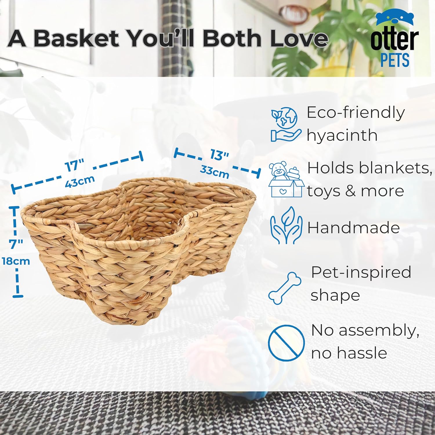 Wicker Pet Toy Bin Organizer / 17 x 13 / Regular