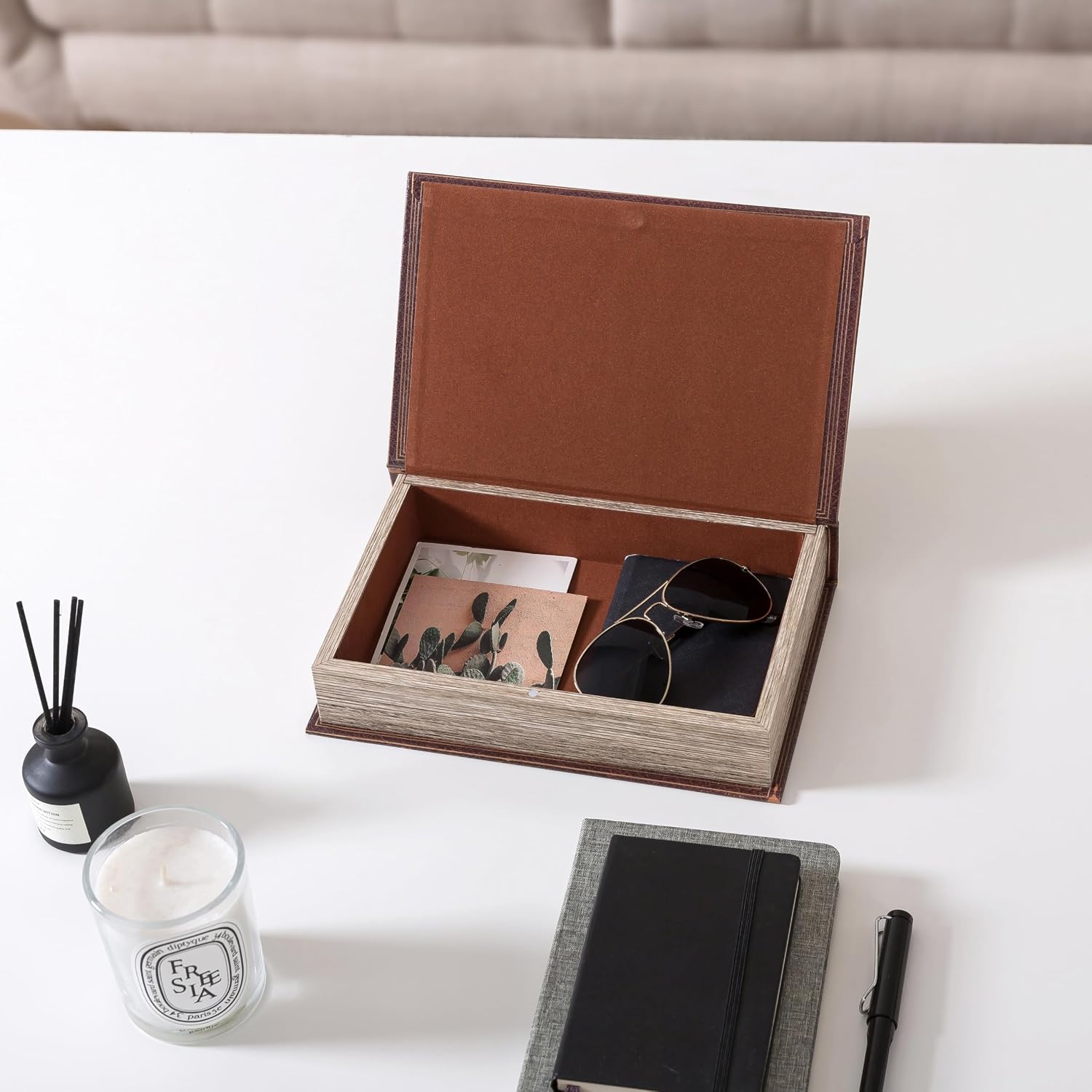 Faux Book Storage Box / Vintage Brown / 10 x 6.7 x 1.8