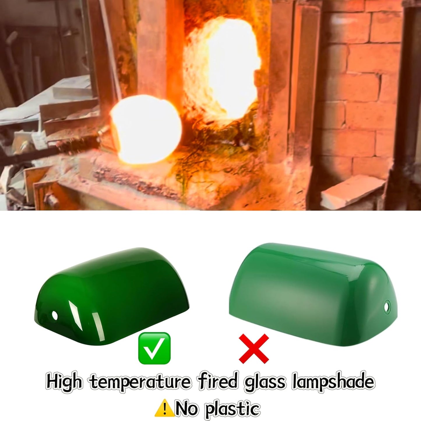 FIRVRE Lamp Shades for Table Lamps, Banker Glass Lamp Shade Replacement, Desk Lamp Green Glass Cover("8.85 IN " L "5.11