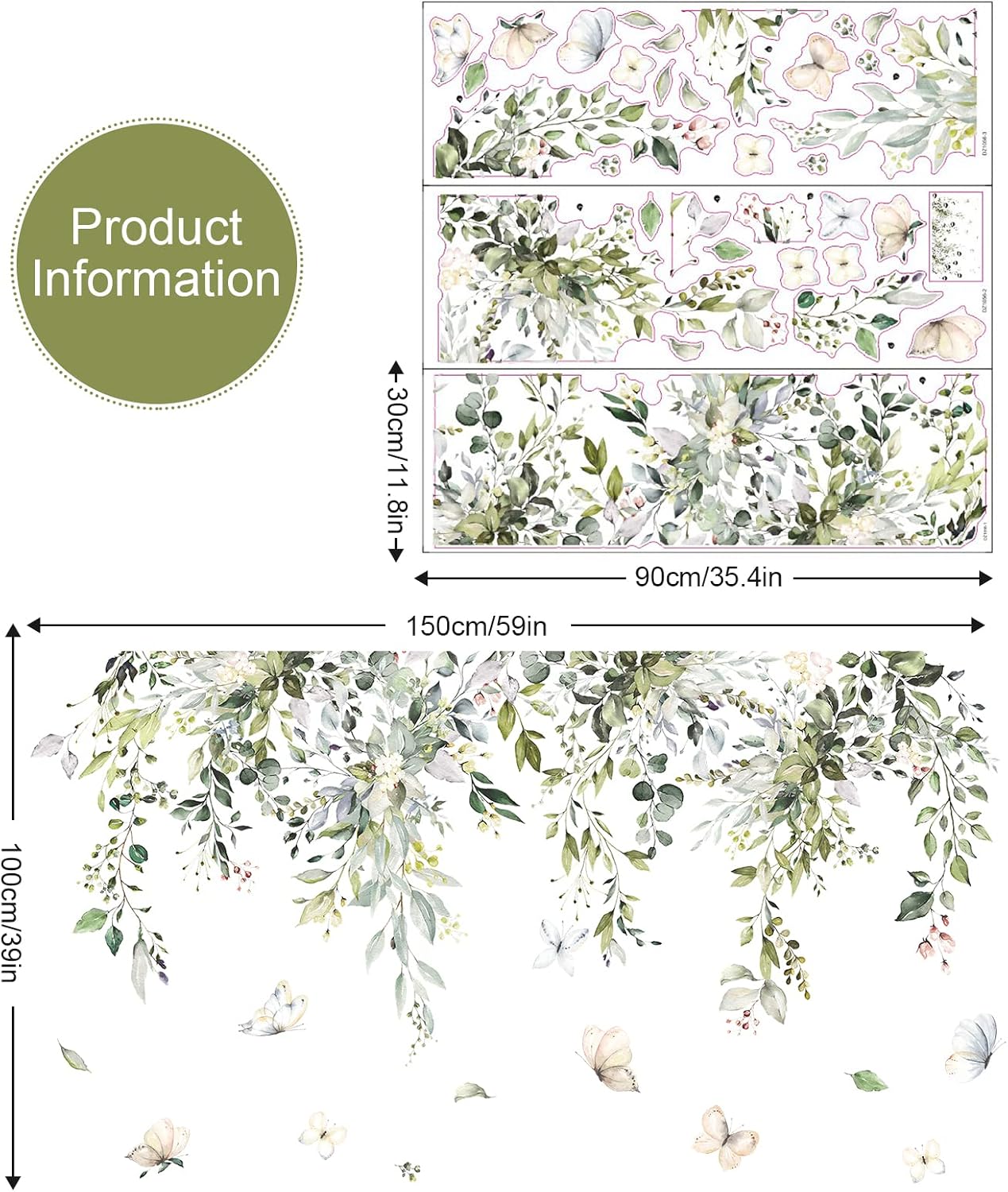 Hanging Leaves Wall Decals / 59"W x 39"H / Green