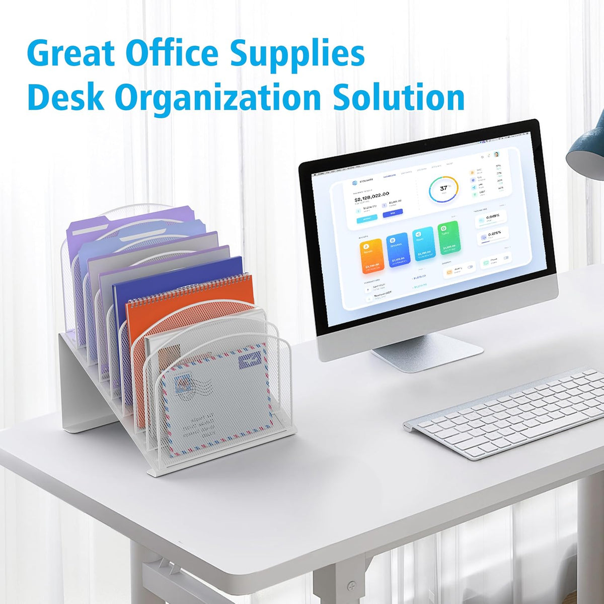 Inclined Desk File Organizer, 8-Section Upright Desk Organizer Standing File Sorter for Office Classroom Desktop