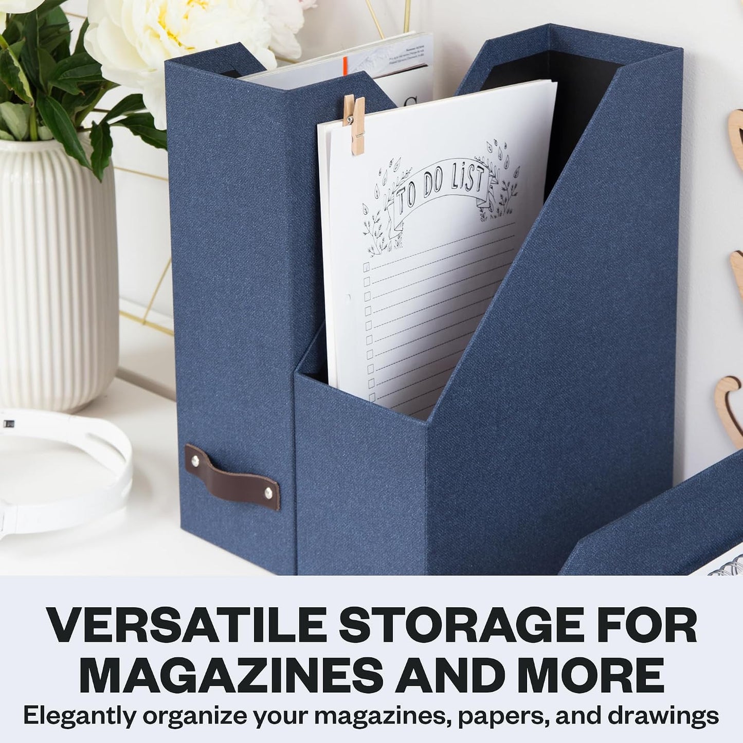 Bigso Box of Sweden Estelle Canvas Fiberboard Upright Magazine Holder and Organizer for Papers and Catalogs with