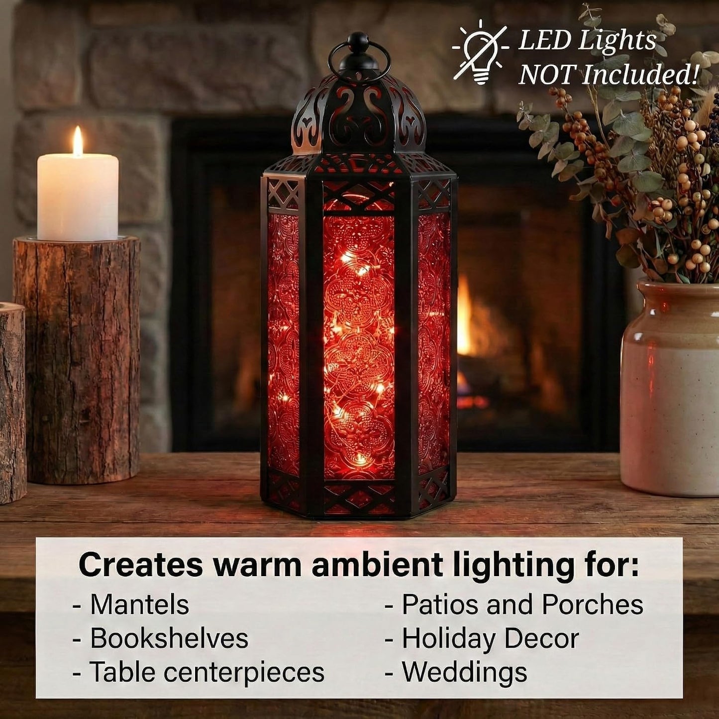 Vela Lanterns Decorative Indoor Moroccan Candle Holder, Red, M, 2-Pack | Gothic Dark Academia Decor, Whimsigoth