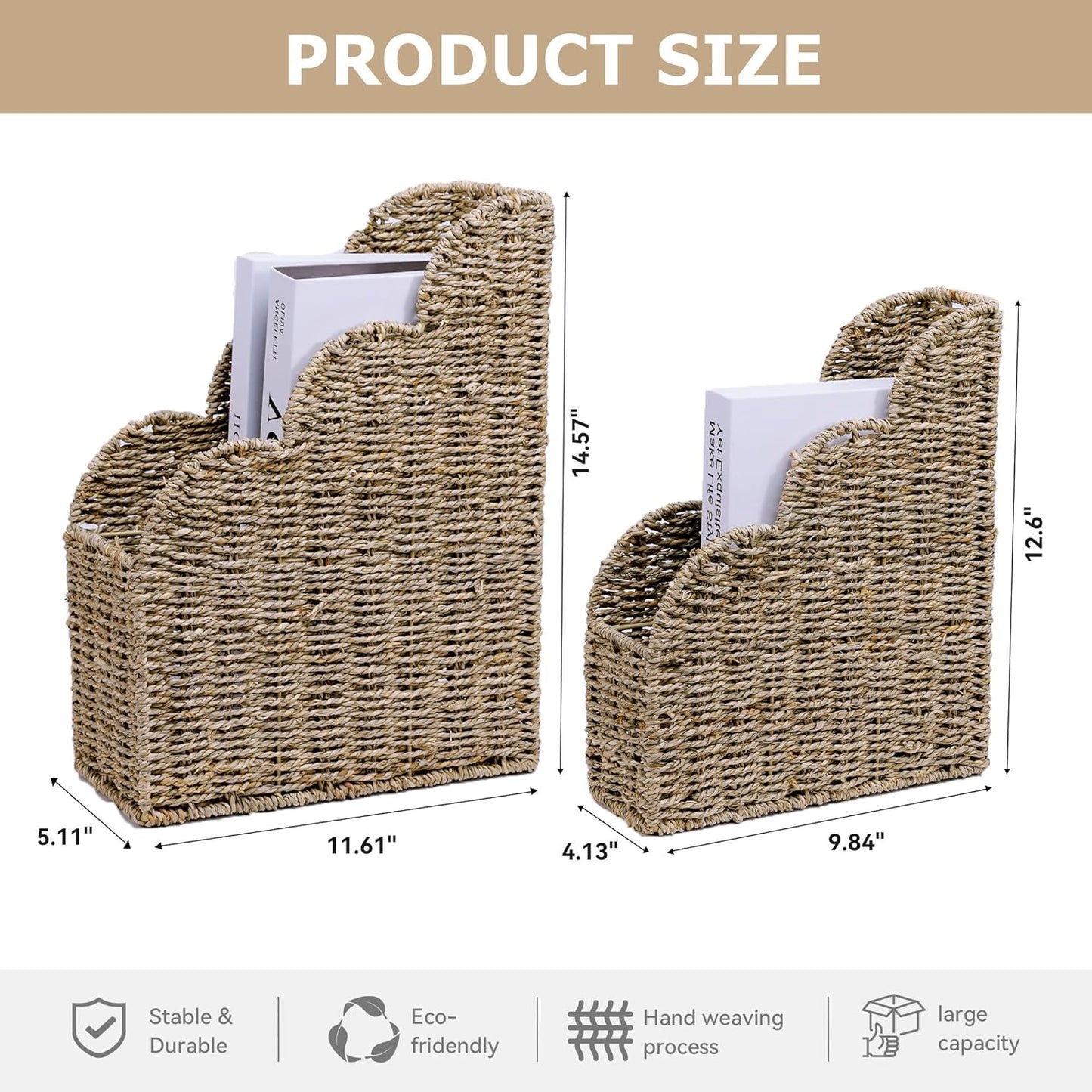 Scalloped Magazine Holder / Seagrass / Natural / Set of 2