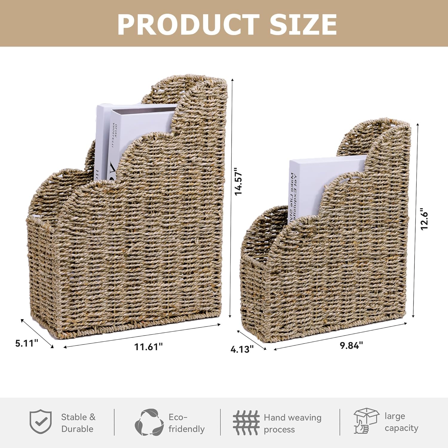 Scalloped Magazine Holder / Seagrass / Natural / Set of 2