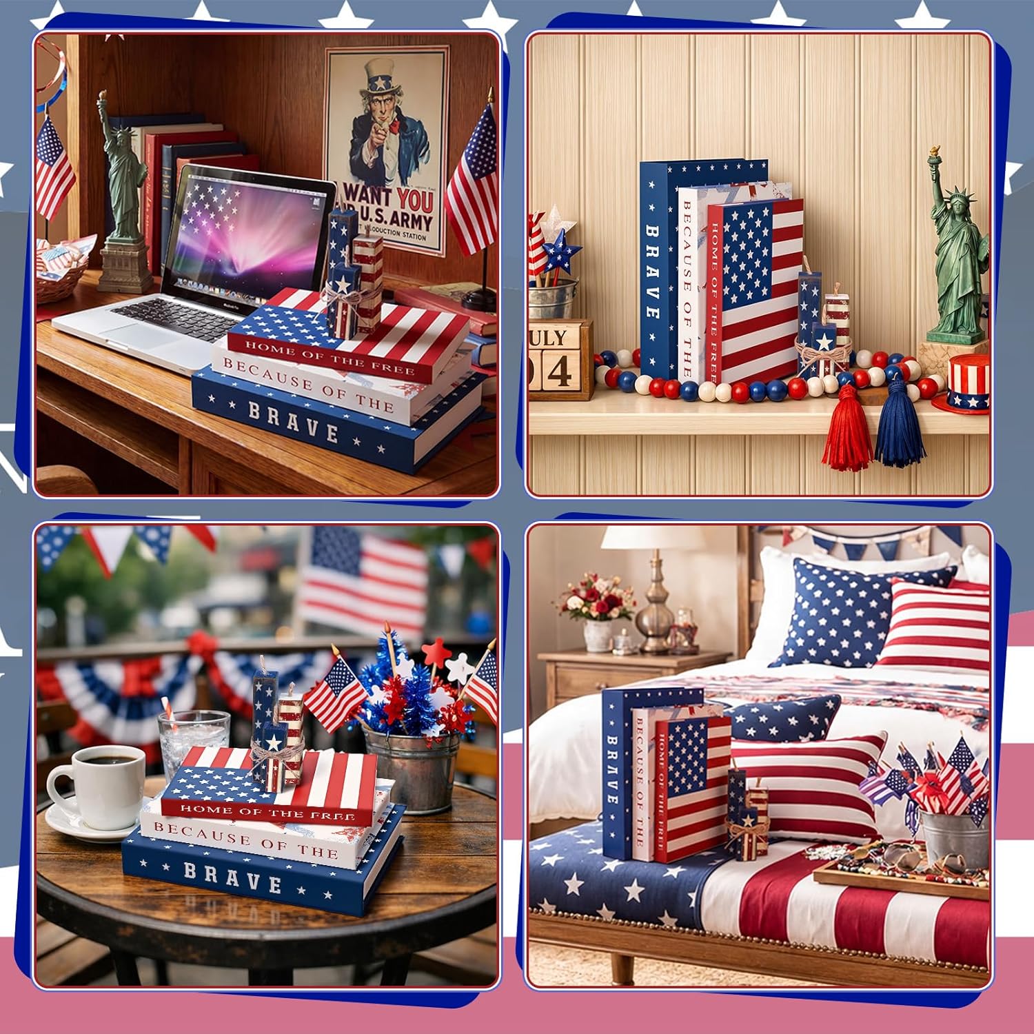 Fake Decorative Books Wooden Firecracker Table Signs Faux Patriotic Decor / 4th of July / Paper