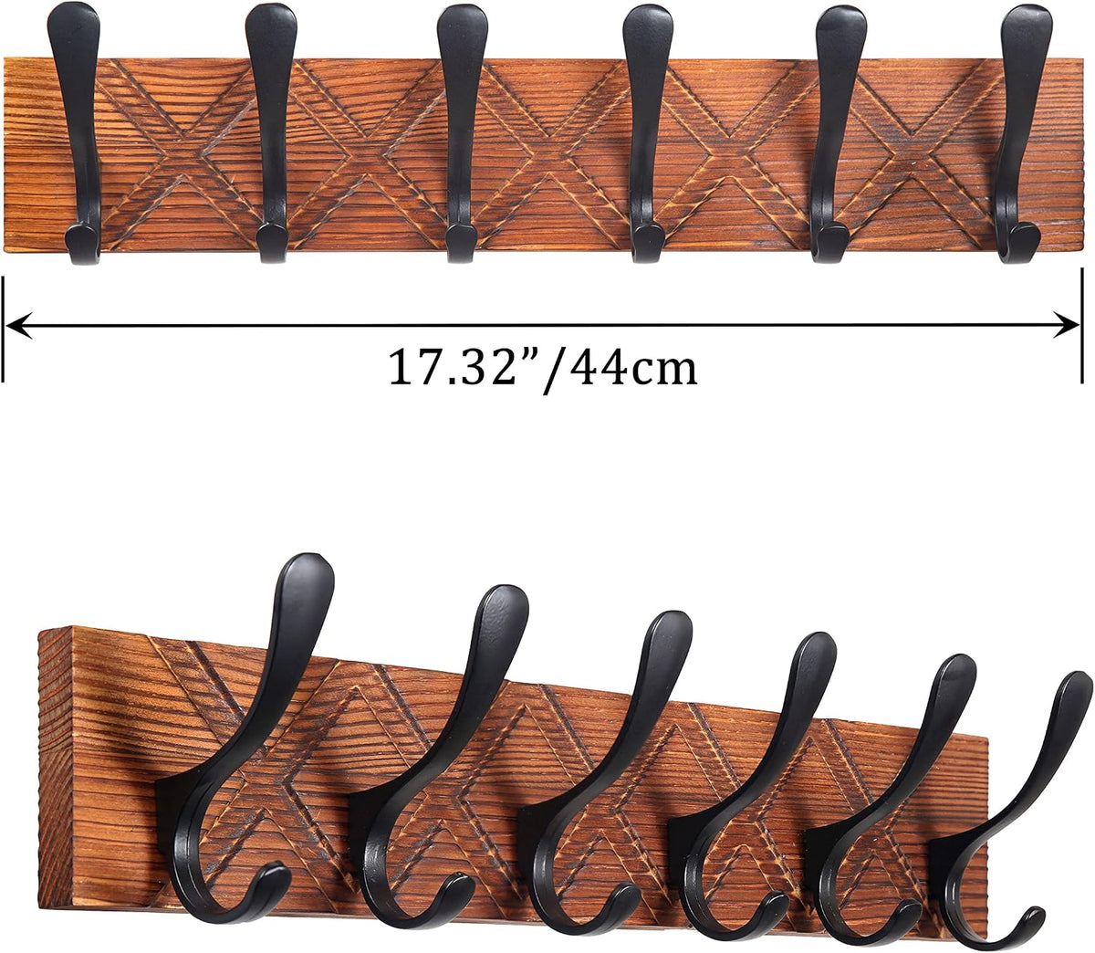 SKOLOO Coat Rack Wall Mount - Antique Wooden Carved- X Cross Coat Hook,Pack of 2, Wall Coat Hanger with 6 Hooks for
