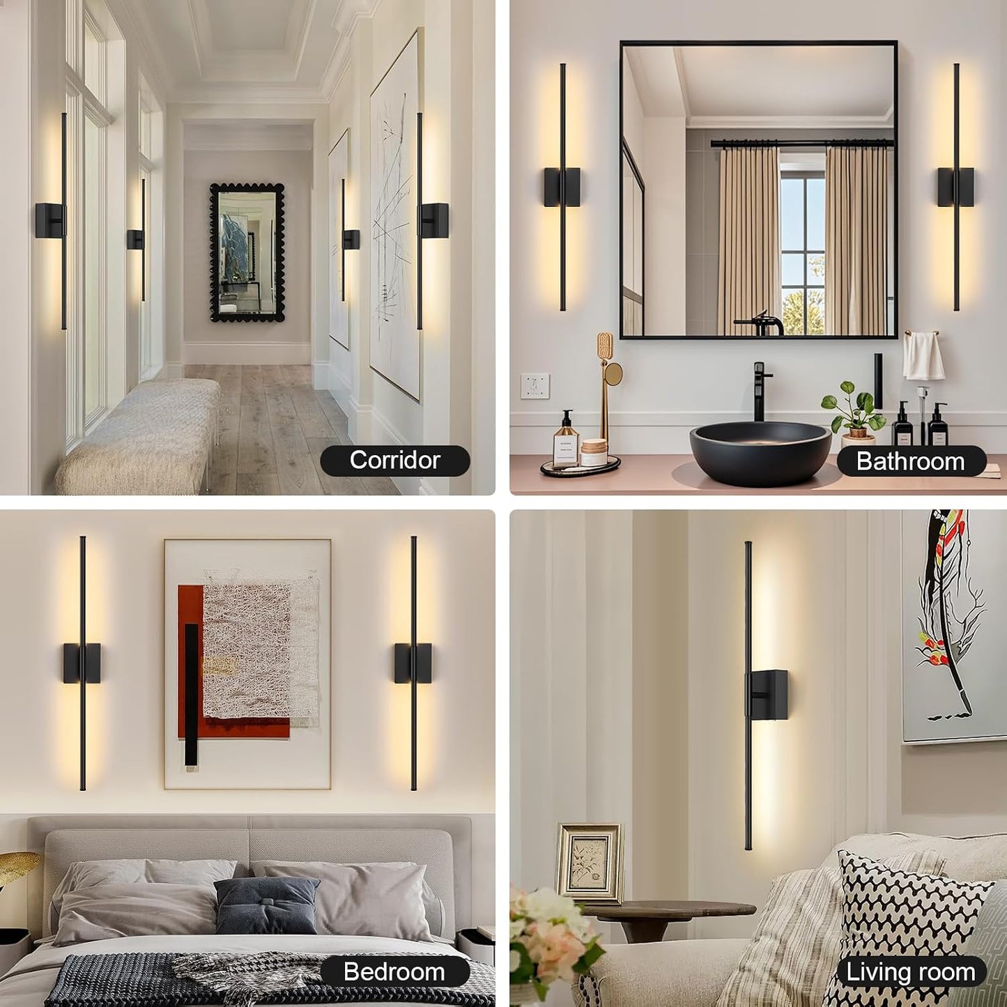 Battery Operated Wall Sconce Set of Two with Remote Control, 3000K-6000K Dimmable Black Wall Lights, Timable LED