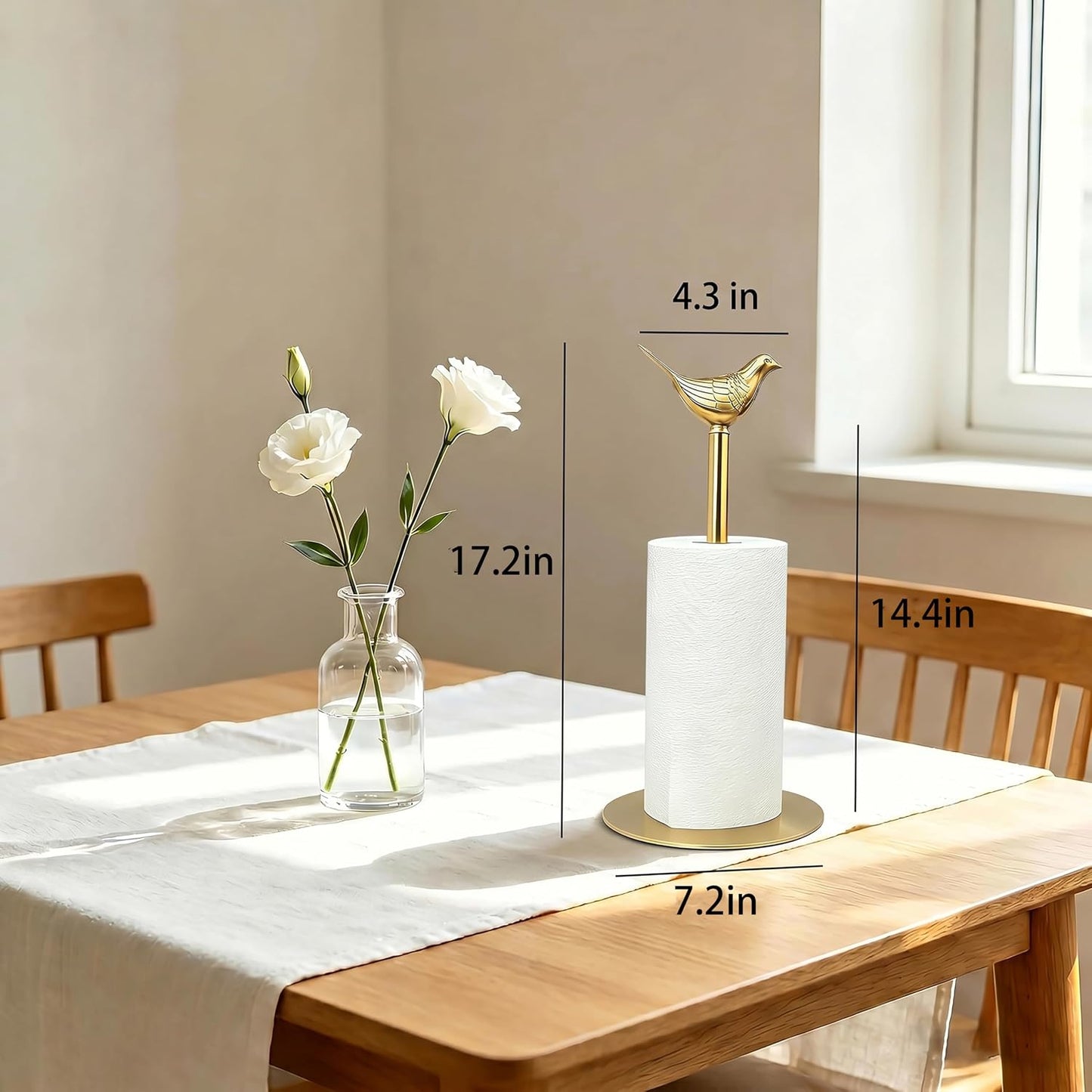 Gold Paper Towel Holder Countertop Brass Papertowel Holder with Removable Bird Decor