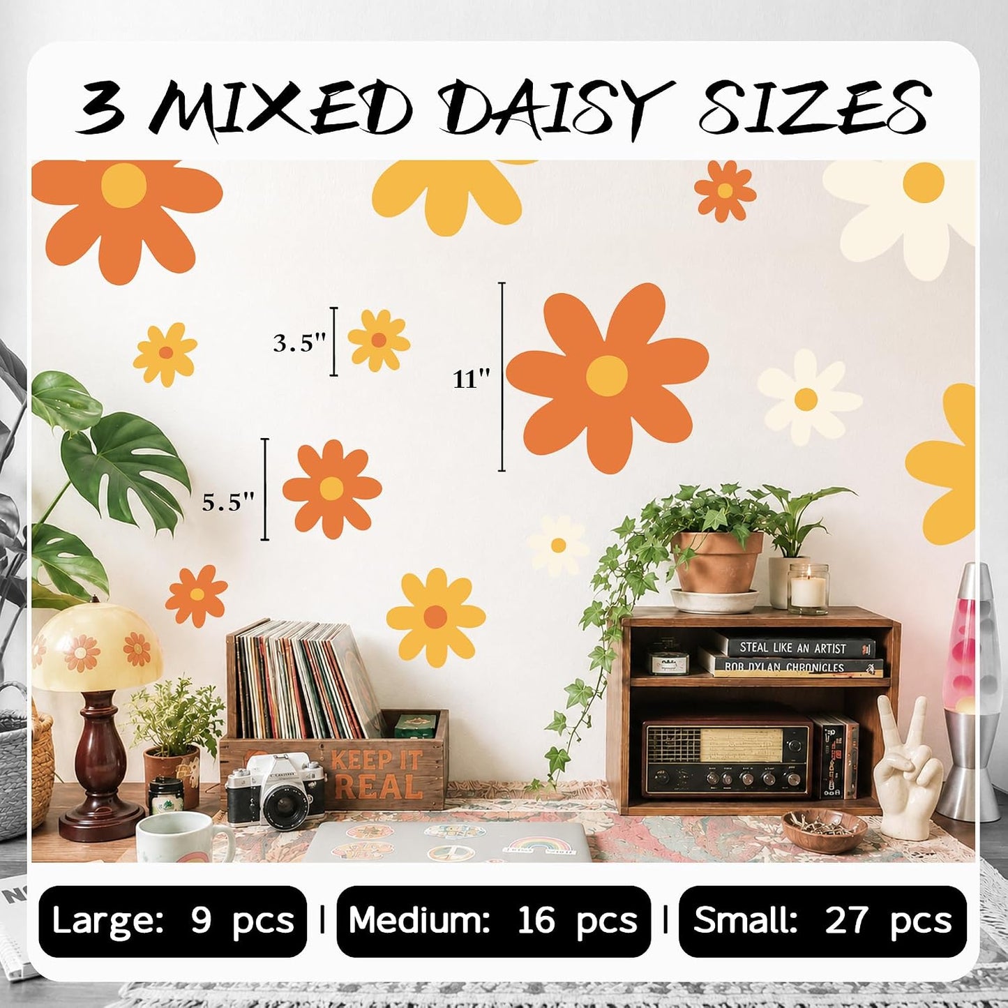 Large Daisy Wall Decals / Groovy / Set of 52
