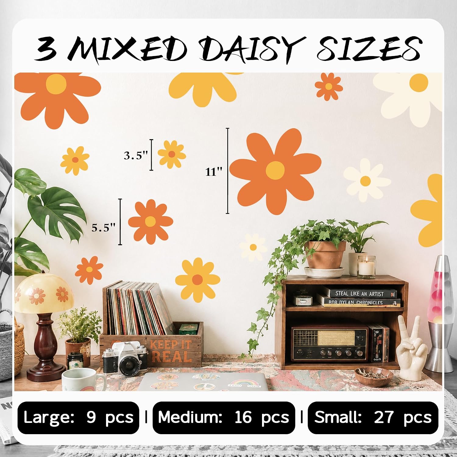 Large Daisy Wall Decals / Groovy / Set of 52