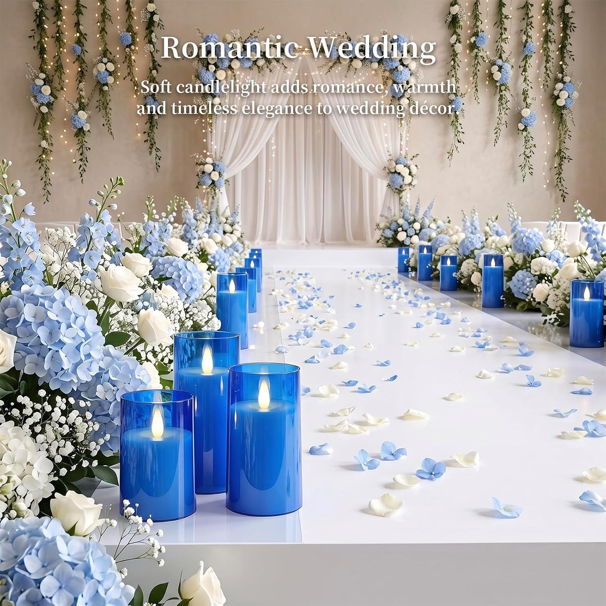 Homemory Realistic Flickering Flameless Blue Candles with Remote & Timer | LED Fake Electric Pillar Candles Battery