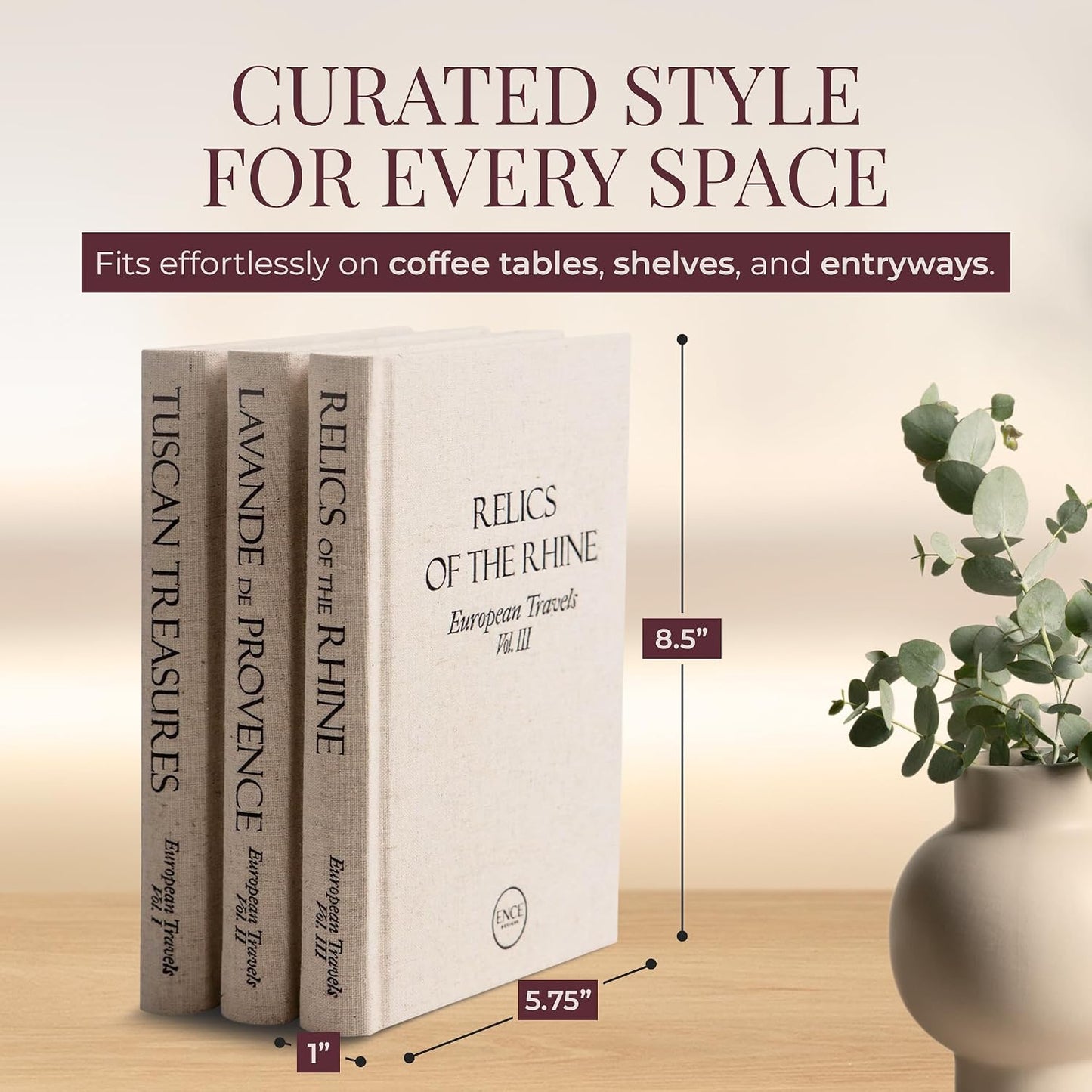 Ence Designs Decorative Books / Linen / Beige / Set of 3