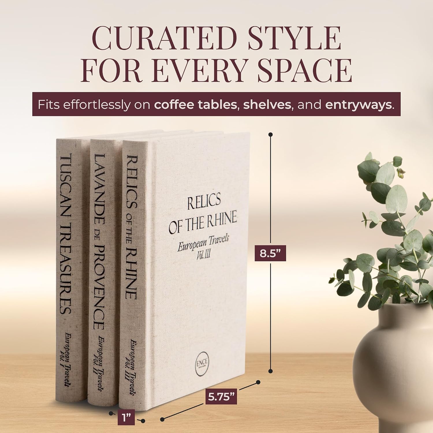 Ence Designs Decorative Books / Linen / Beige / Set of 3