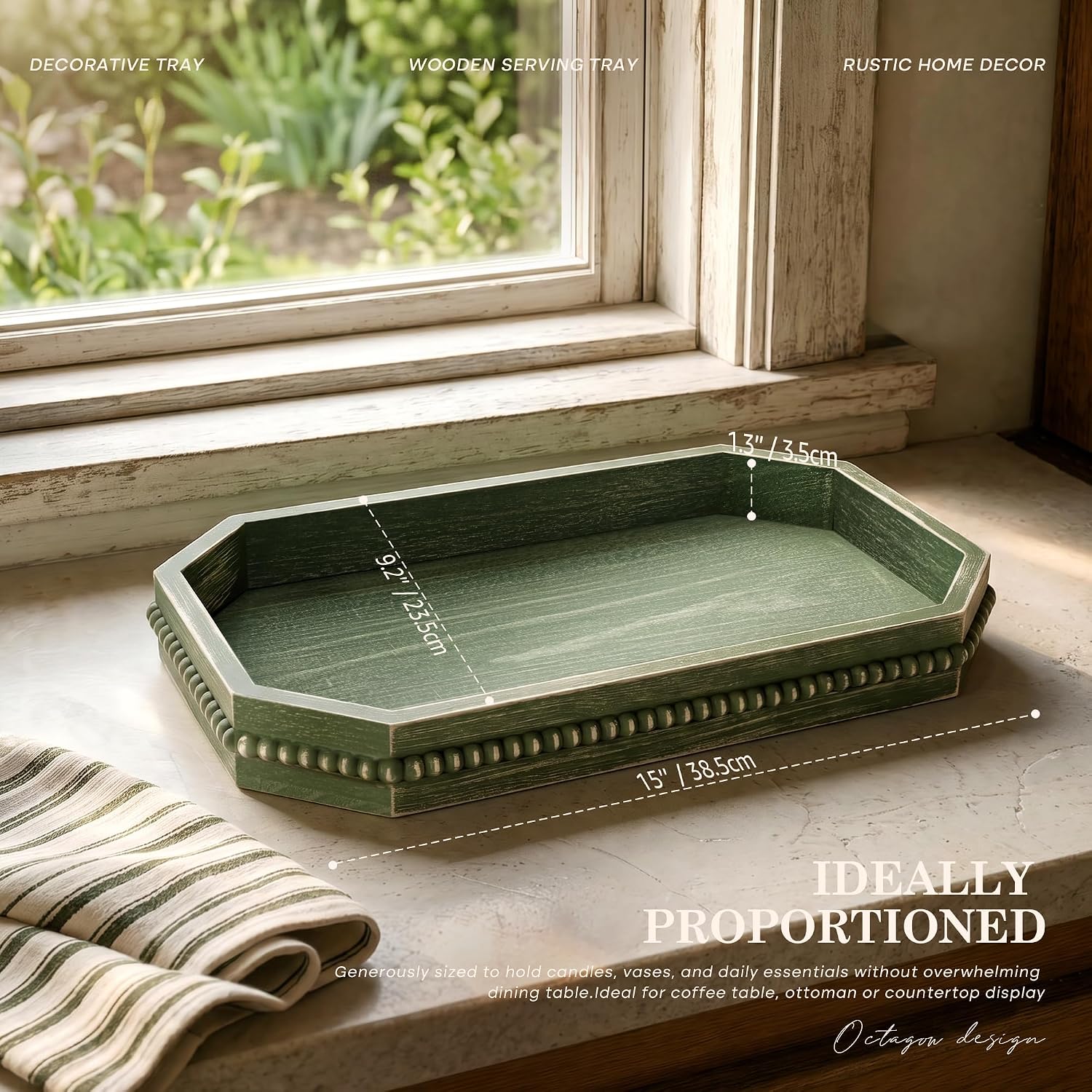 Wooden Serving Tray Ornament Entryway Table / Green