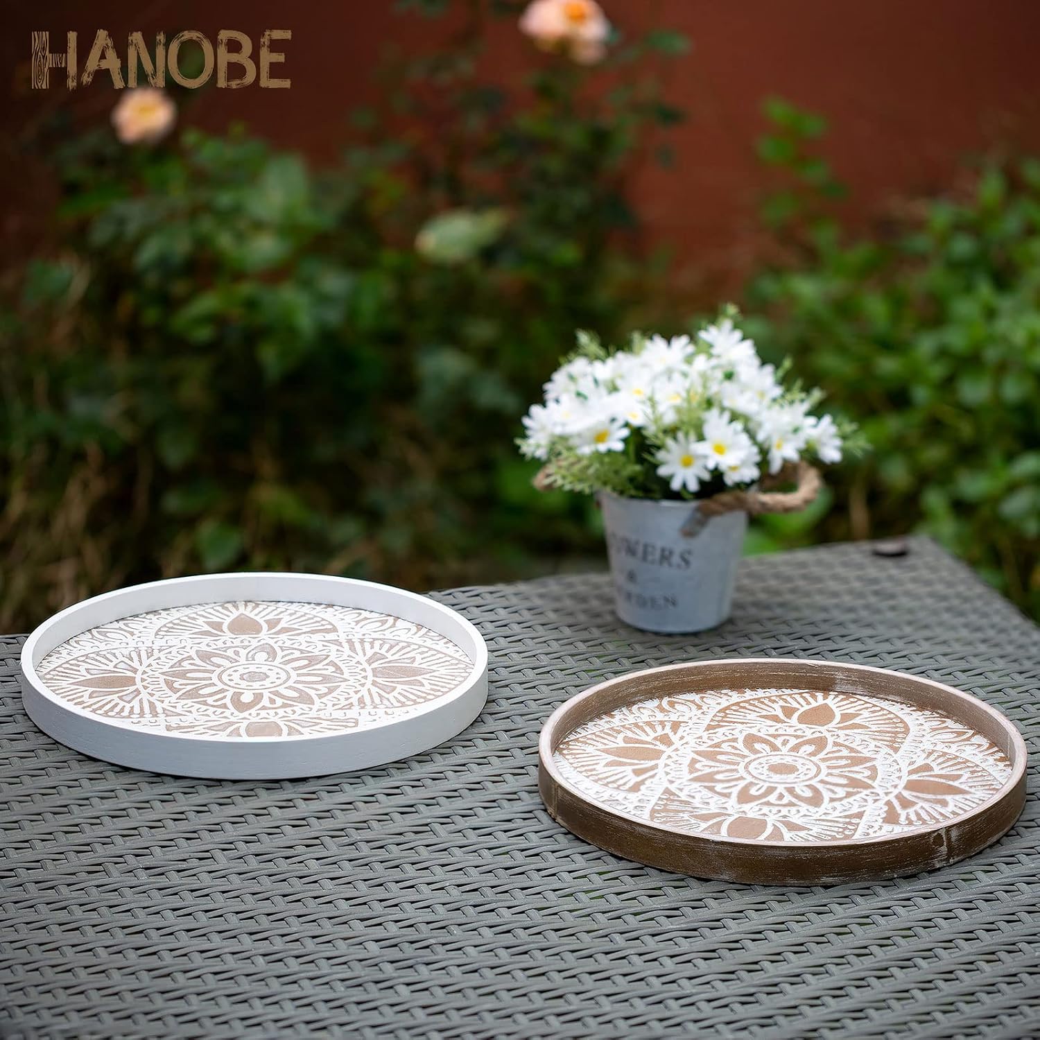 Boho Coffee Table Trays / 11.8 / Lotus Brown