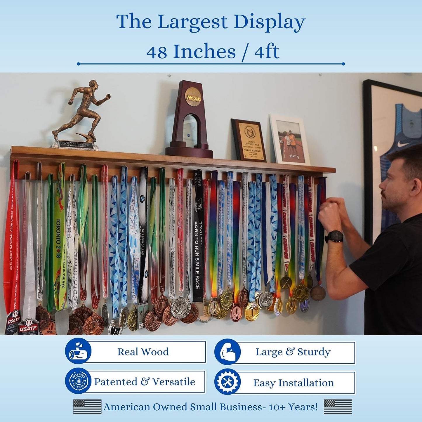 4ft- Premier Medal Hanger Display Rack and Trophy Shelf for Gymnastics, Soccer, Basketball, Football, and More. The
