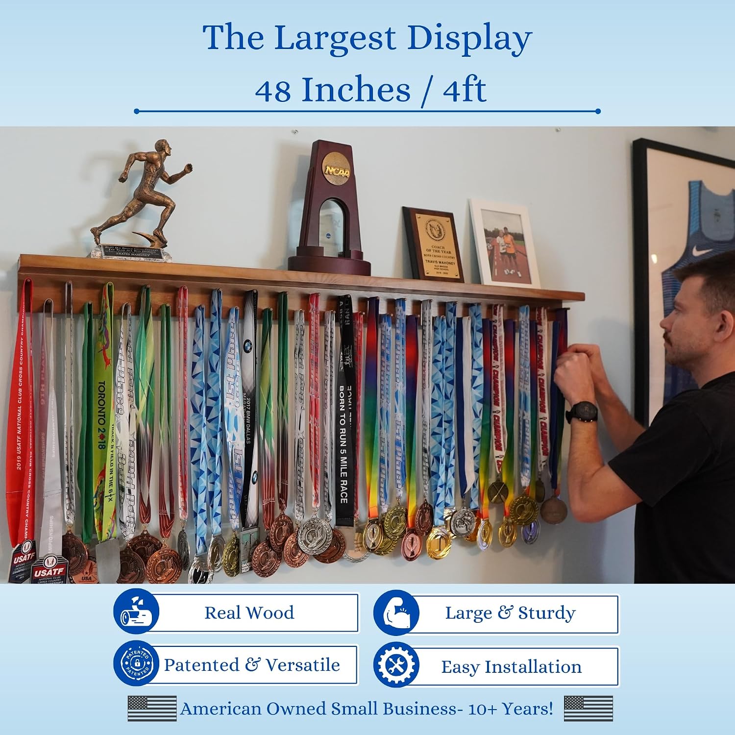 4ft- Premier Medal Hanger Display Rack and Trophy Shelf for Gymnastics, Soccer, Basketball, Football, and More. The
