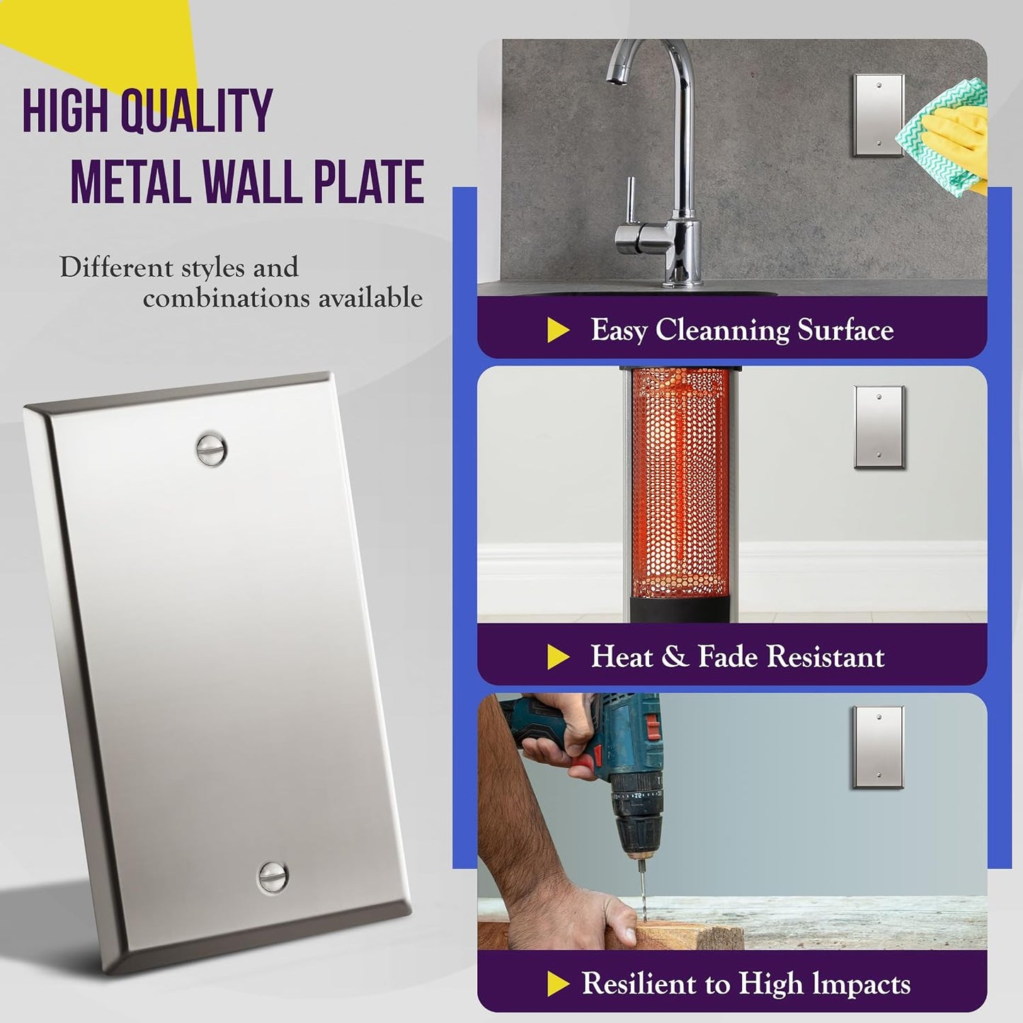 ENERLITES Blank Device Metal Wall Plate, Stainless Steel 201, Corrosion Resistant, Size 1-Gang 4.50" x 2.76"