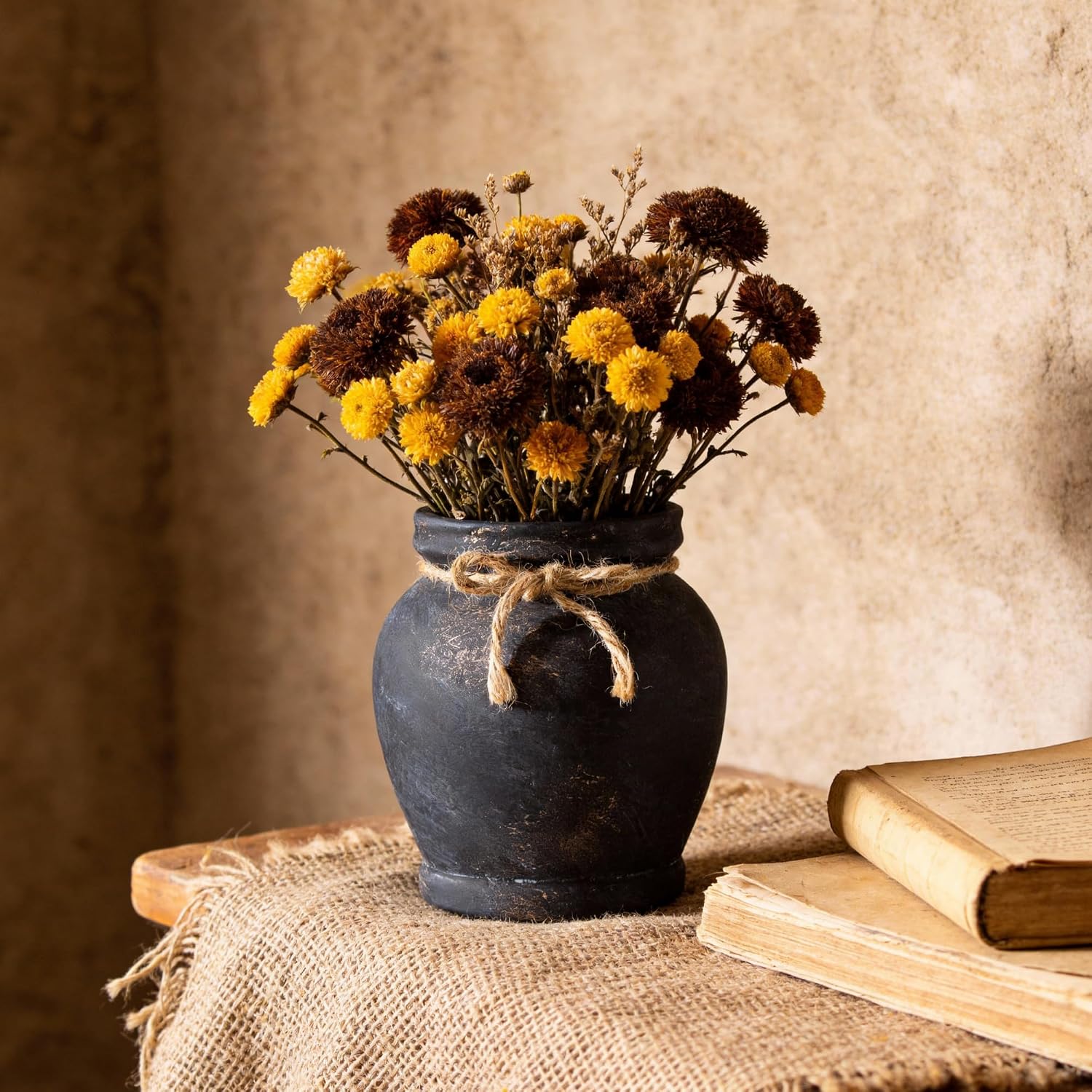 Handcrafted distressed black ceramic vase / Antique Black / 6.5 Inch