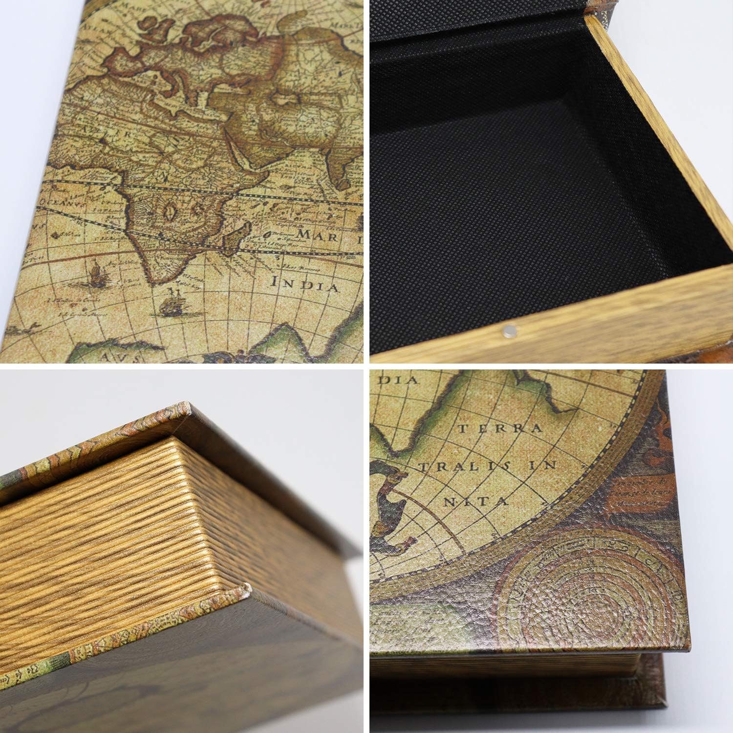 Magnetic cover / Decorative Book Boxes World Pattern Antique Book Invisible box / Map / Set of 3