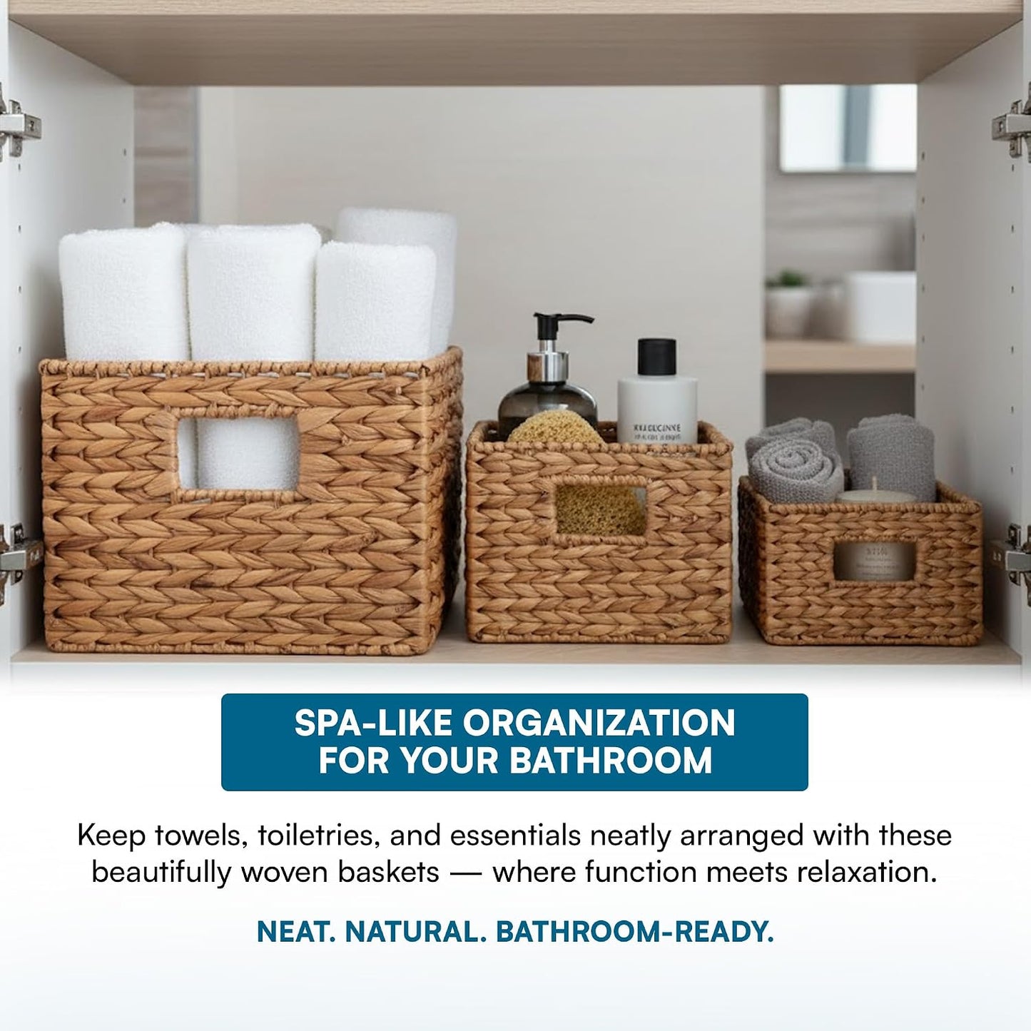 Banana Leaf Storage Baskets -Water Hyacinth Woven Basket / 9" L x 9" W x 6" H / Nested Basket Kit