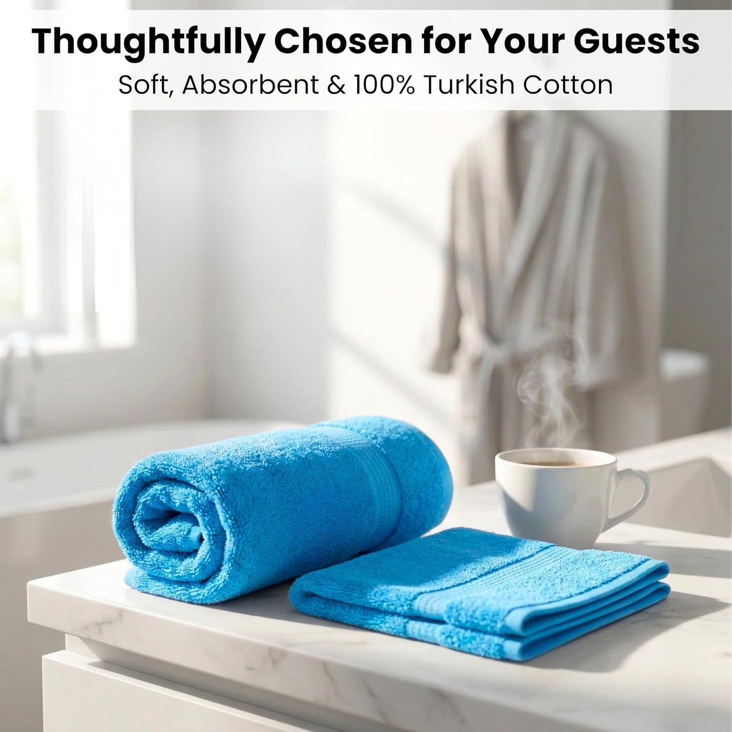 SALBAKOS 100% Turkish Cotton Bathroom Towel Set of 6-Piece, Aqua | 630 Gsm Thick Super Soft Highly Absorbent 2 Bath + 2
