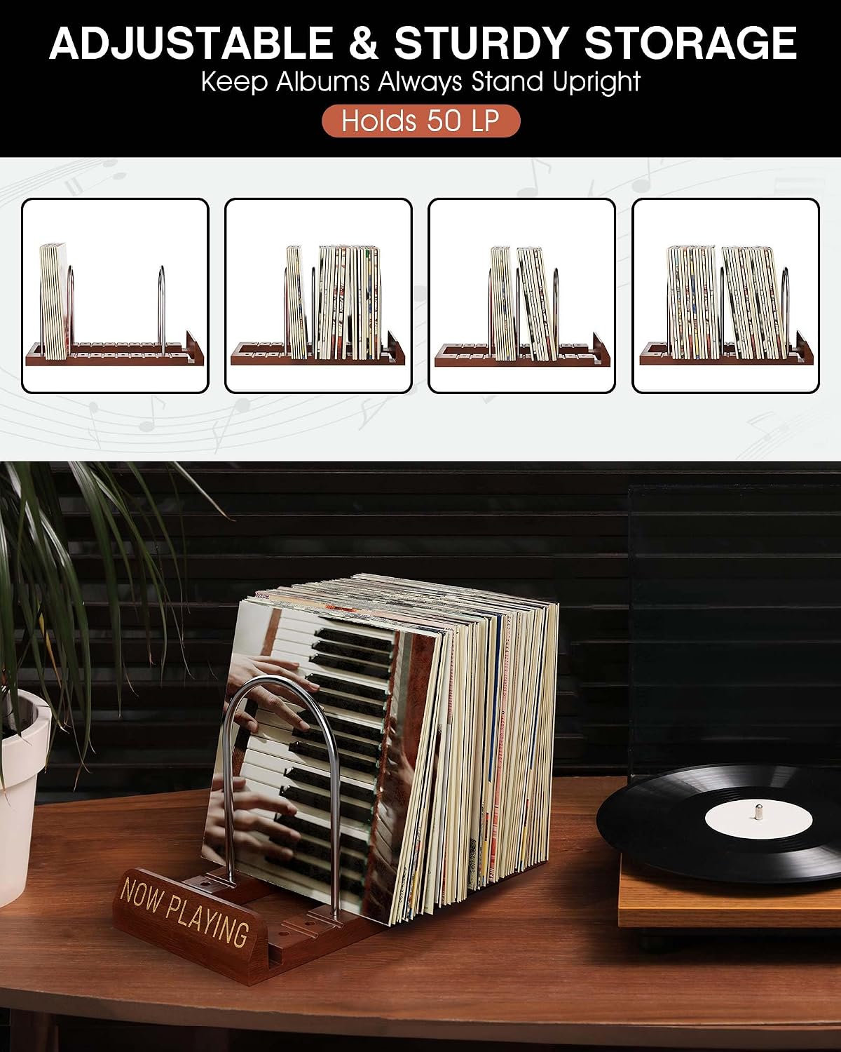 BS-VOG Now Playing Vinyl Record Holder Storage Fits 50 LPs, Gift Package | Display Your Now Playing Record, Assembles