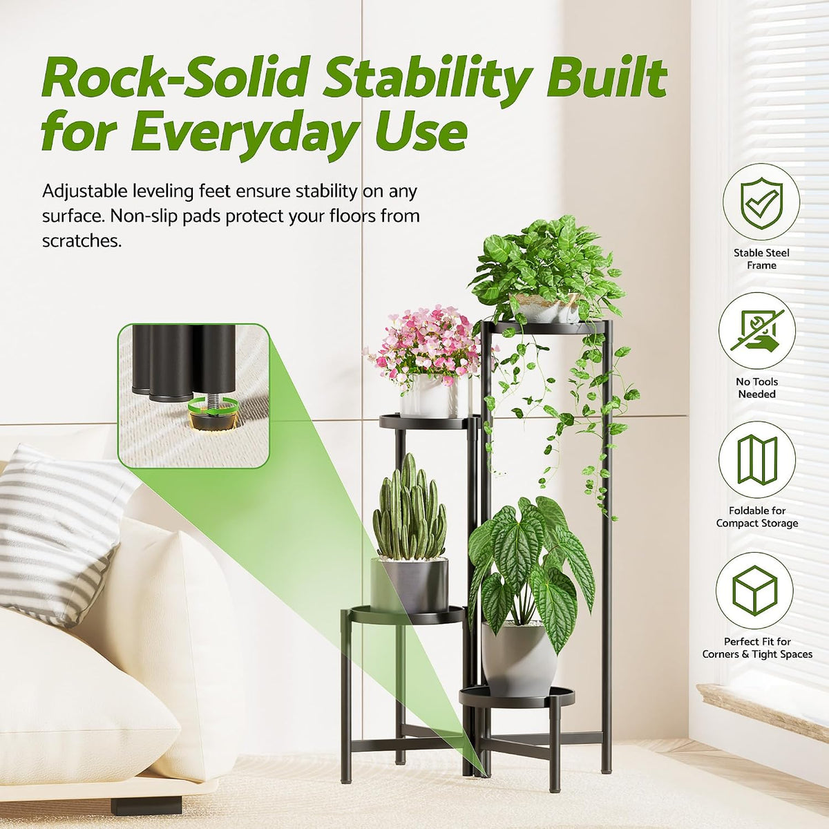 Tiered Plant Stand Indoor for Multiple Large Planter, 4 Tier Metal Corner Plant Stands Outdoor, Heavy Duty Planter Pot