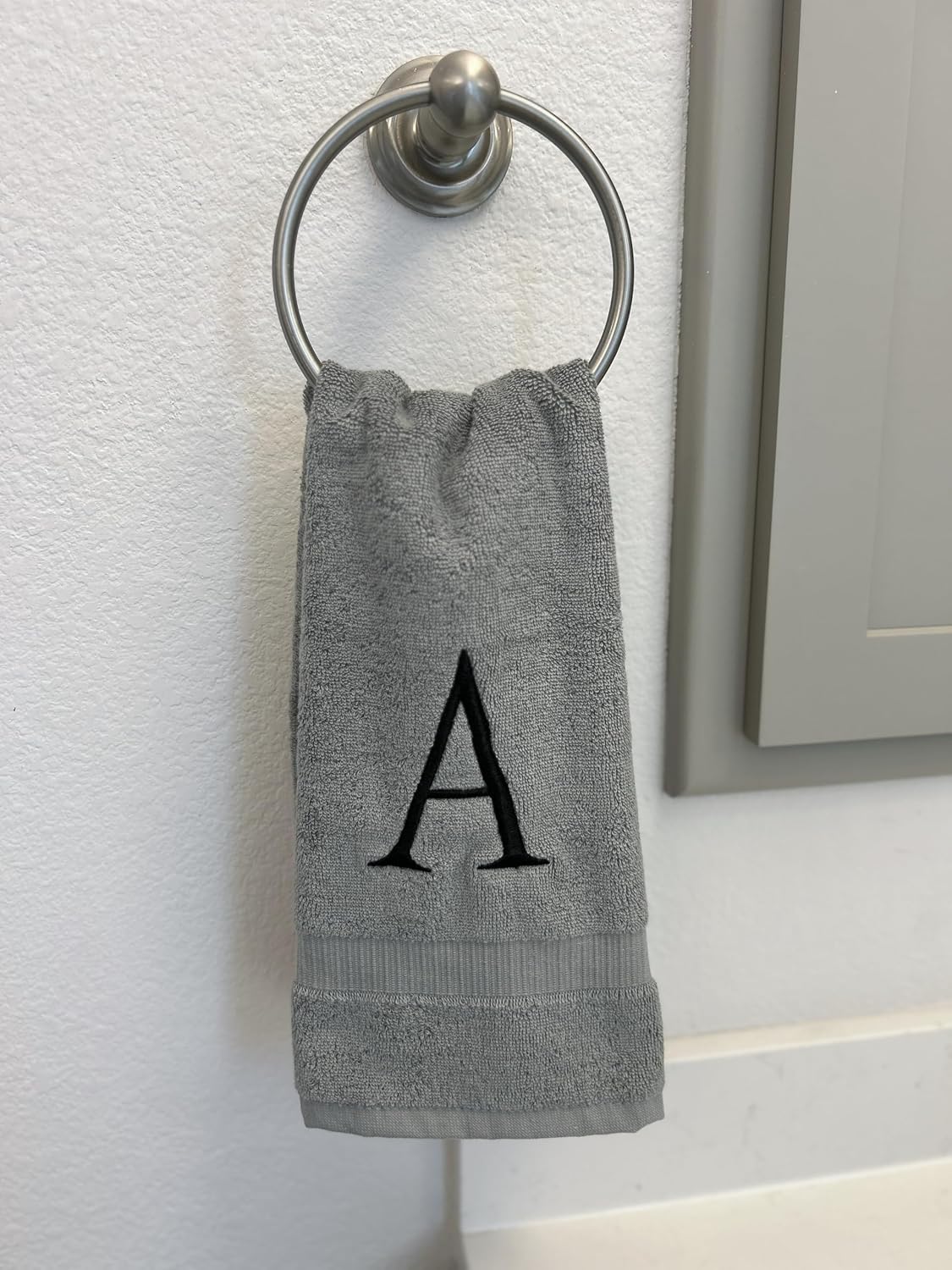 Gray with Black Monogrammed Hand Towels for Bathroom - Set of 2 Letter R | Luxury Hotel Quality Initial Towels For