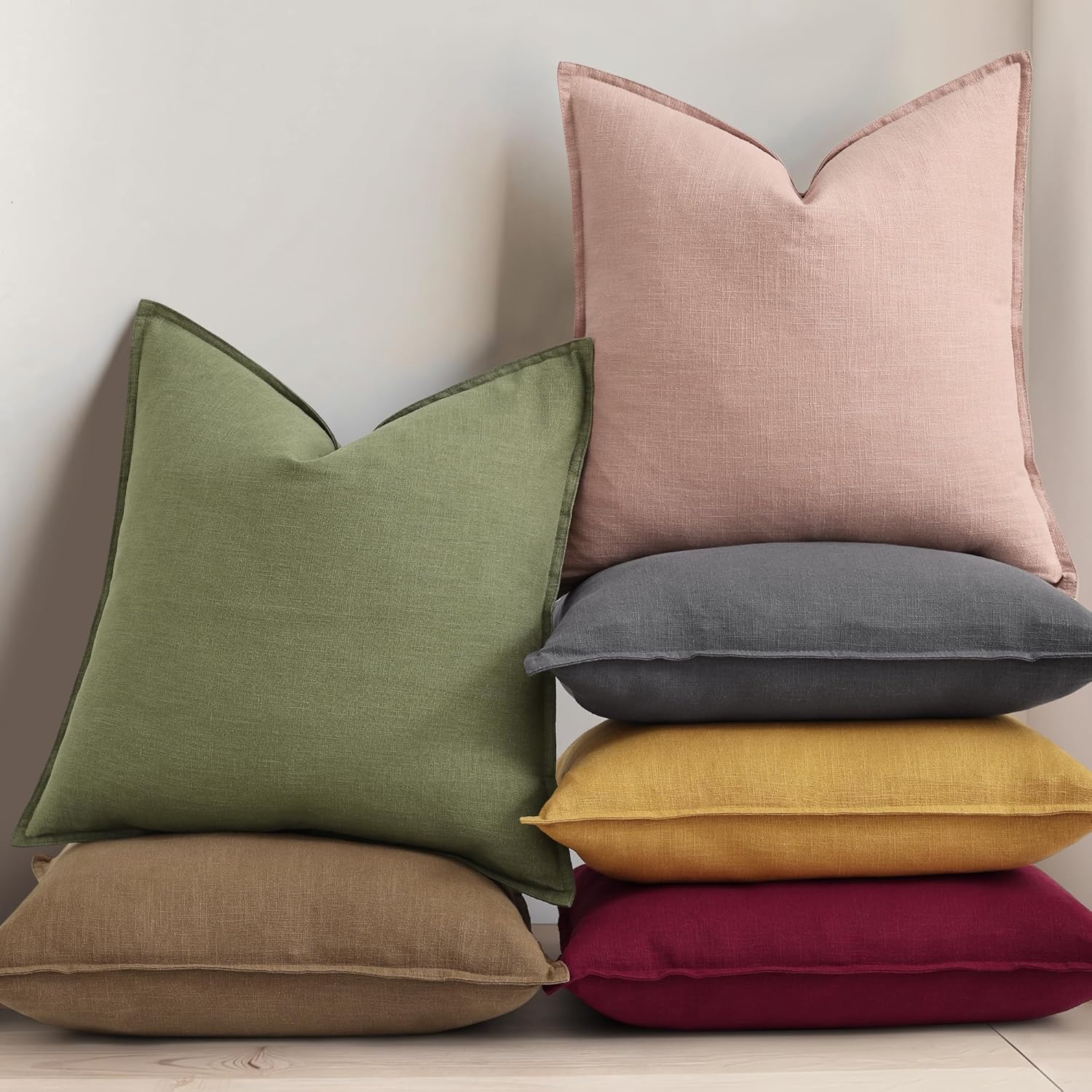 Fall Decorative Linen Throw Pillow Covers Lumbar Pillow Covers / Pink / 20 x 12 / Set of 2