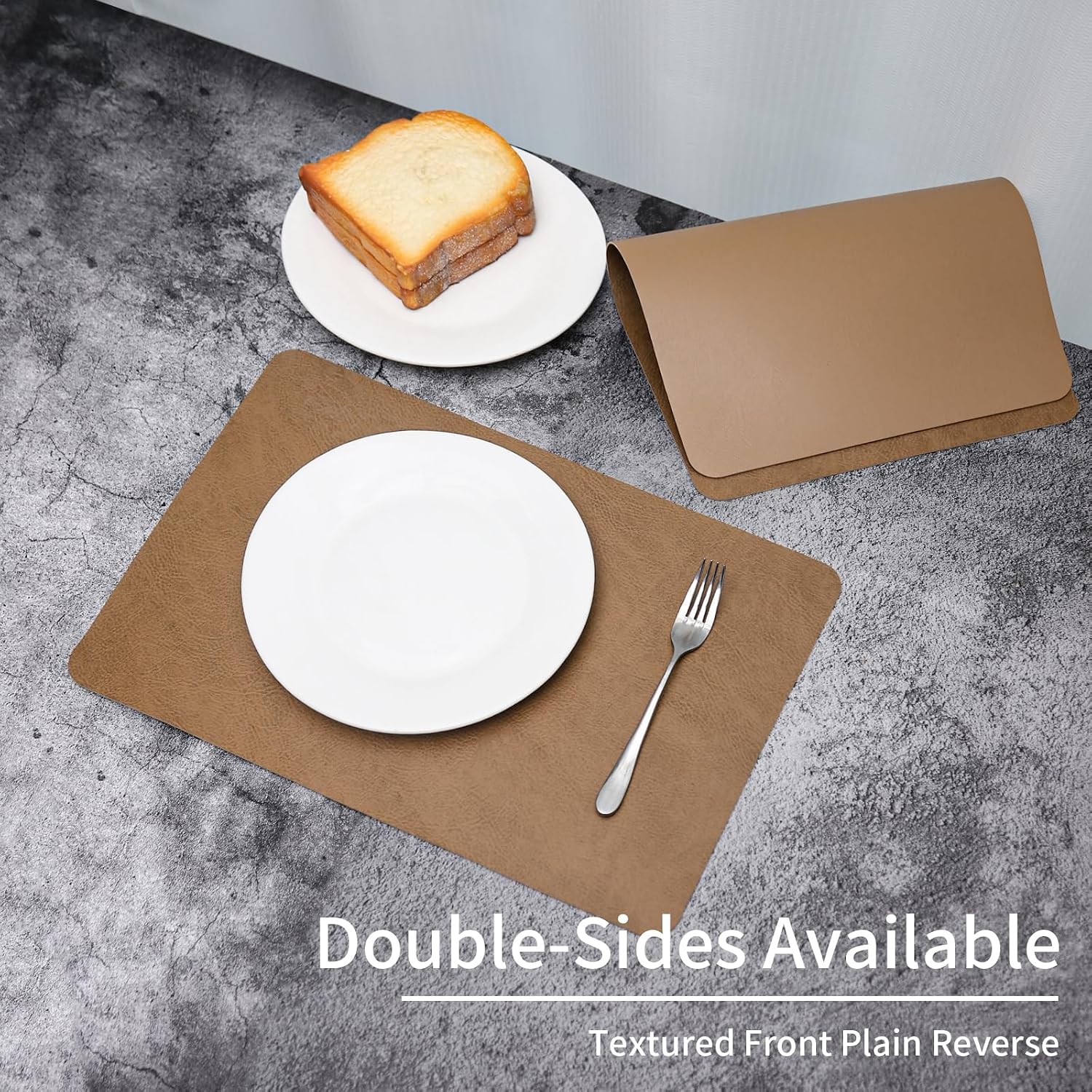 Cowhide Pattern Faux Leather Placemats Set of 6,Heat Resistant Non-Slip Waterproof Wipeable Washable Kitchen Dining PU