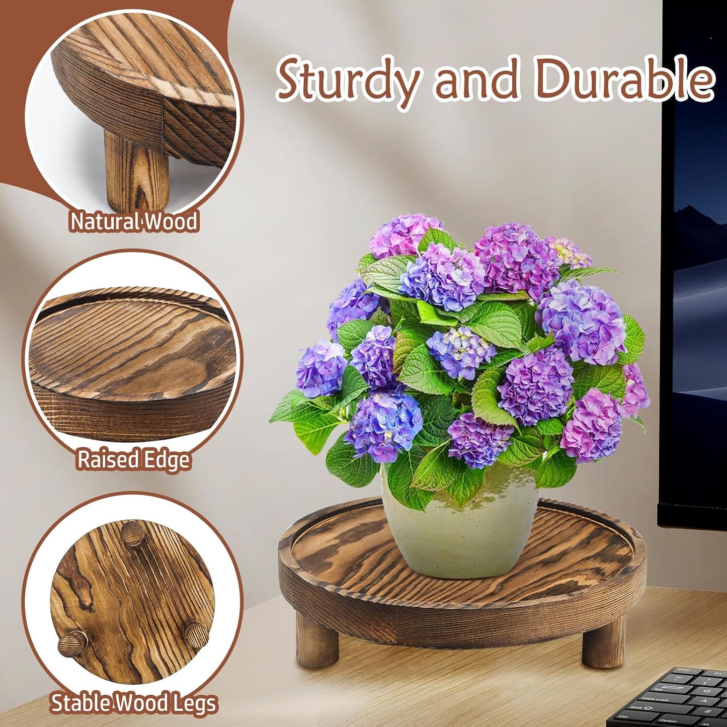 Wood Riser Display Pedestal Stand / Rustic Brown / Set of 3