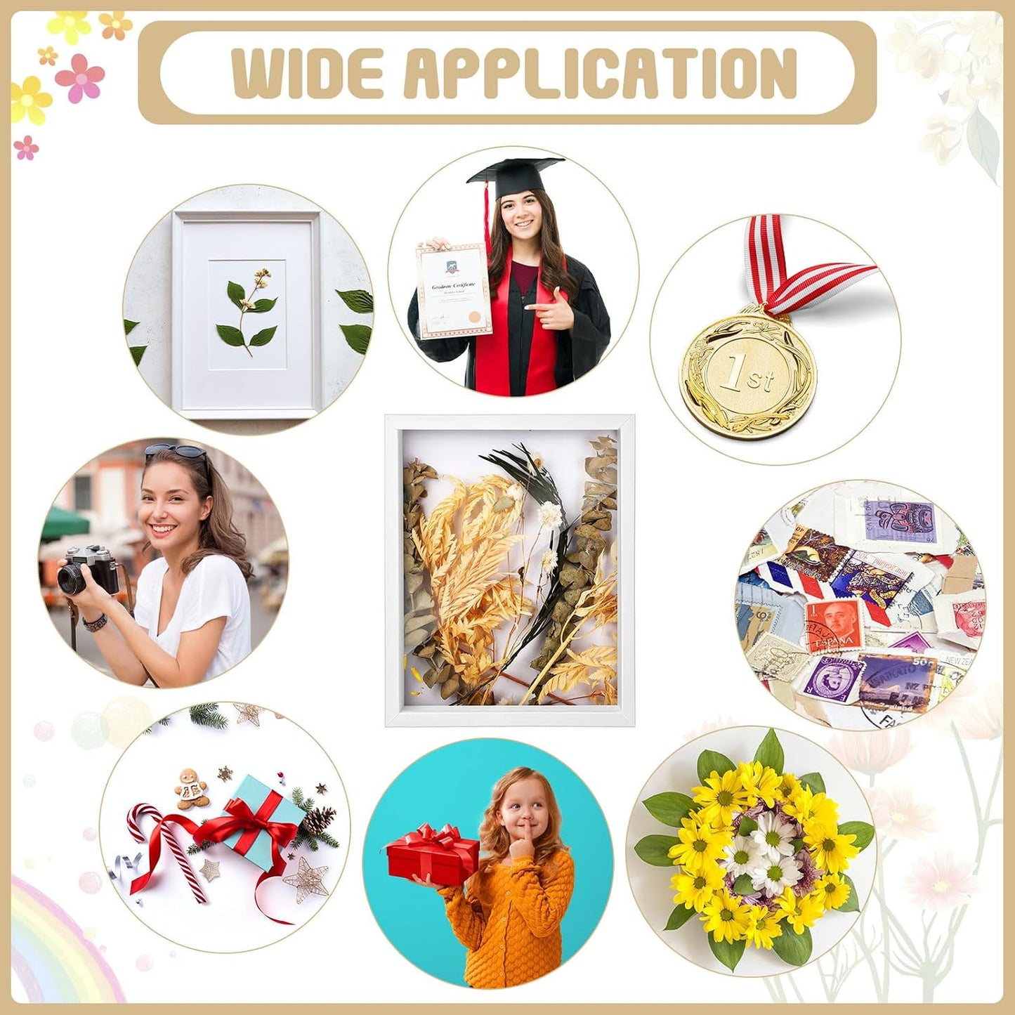 6 Pieces Shadow Box Picture Frame, White, 8 X 10 Inch | Deep Display Case for Graduation Medals Wedding Crafts Pins
