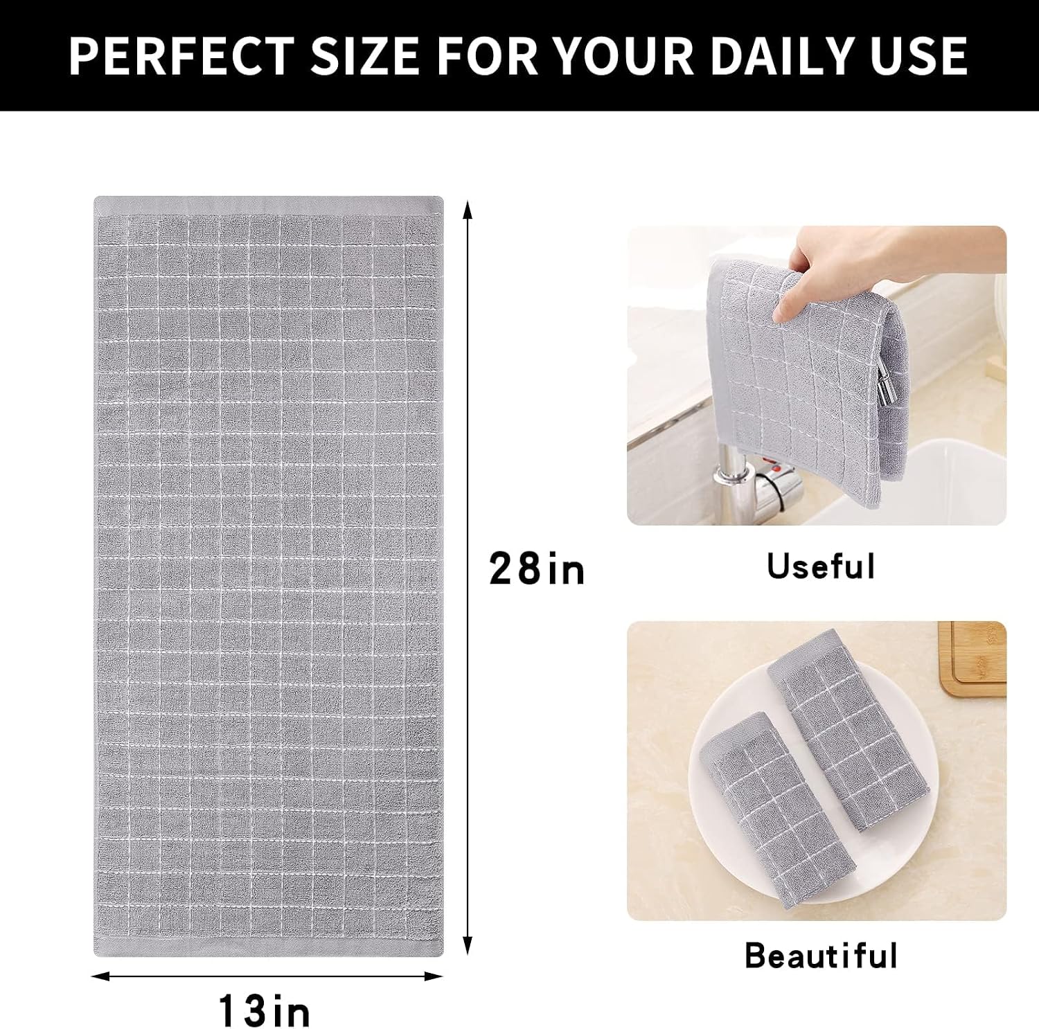 Homaxy 100% Cotton Terry Kitchen Towels, 6 Pack, Light Grey | Ultra Soft and Absorbent Dish Towels for Kitchen